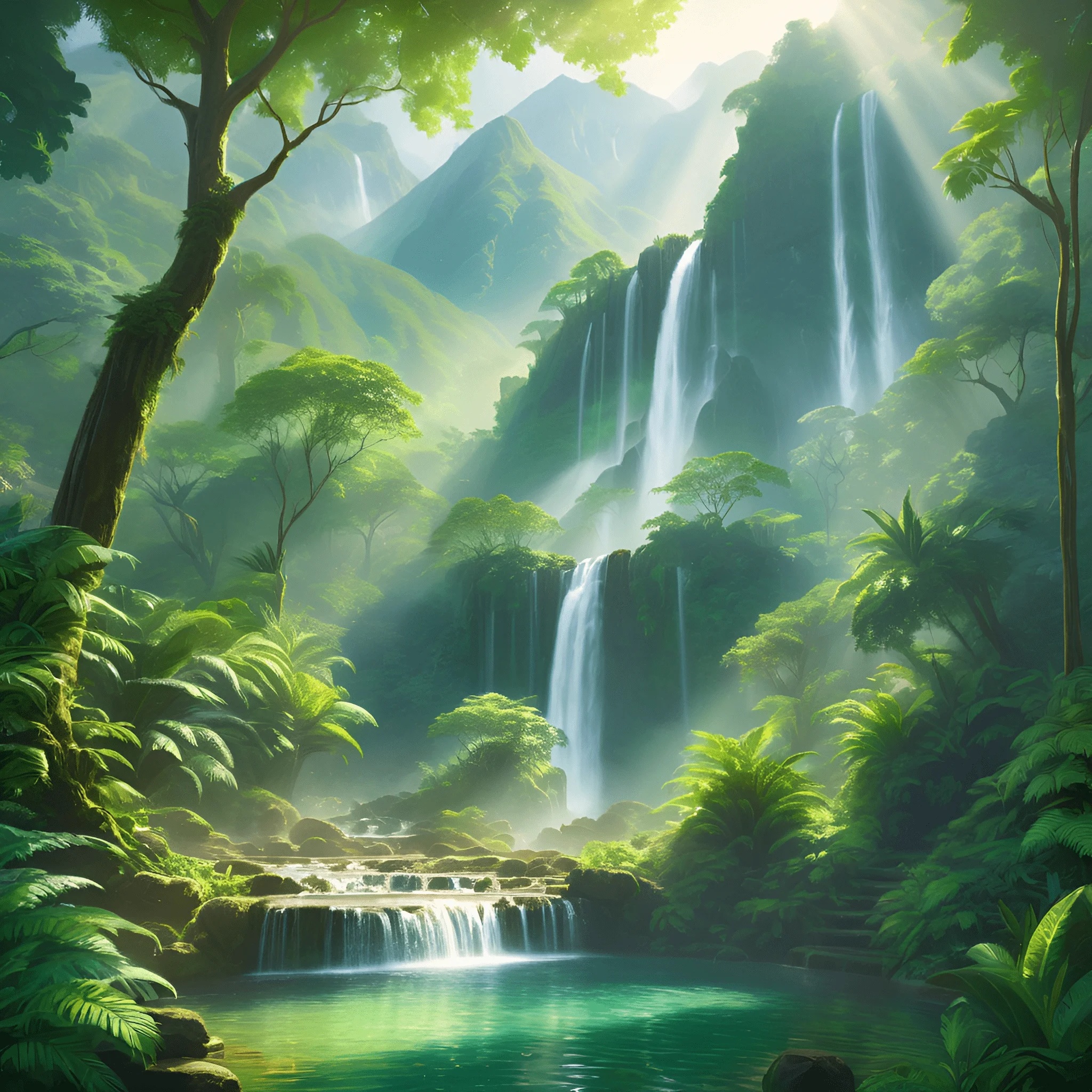 Lush Tropical Landscape with Waterfalls - Free Download - AI Scribbles