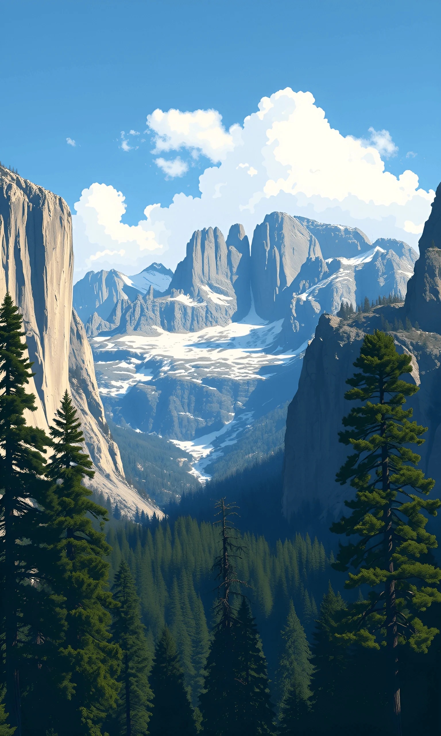 Snow-Capped Mountain Valley with Fir Trees - Free Download - AI Scribbles