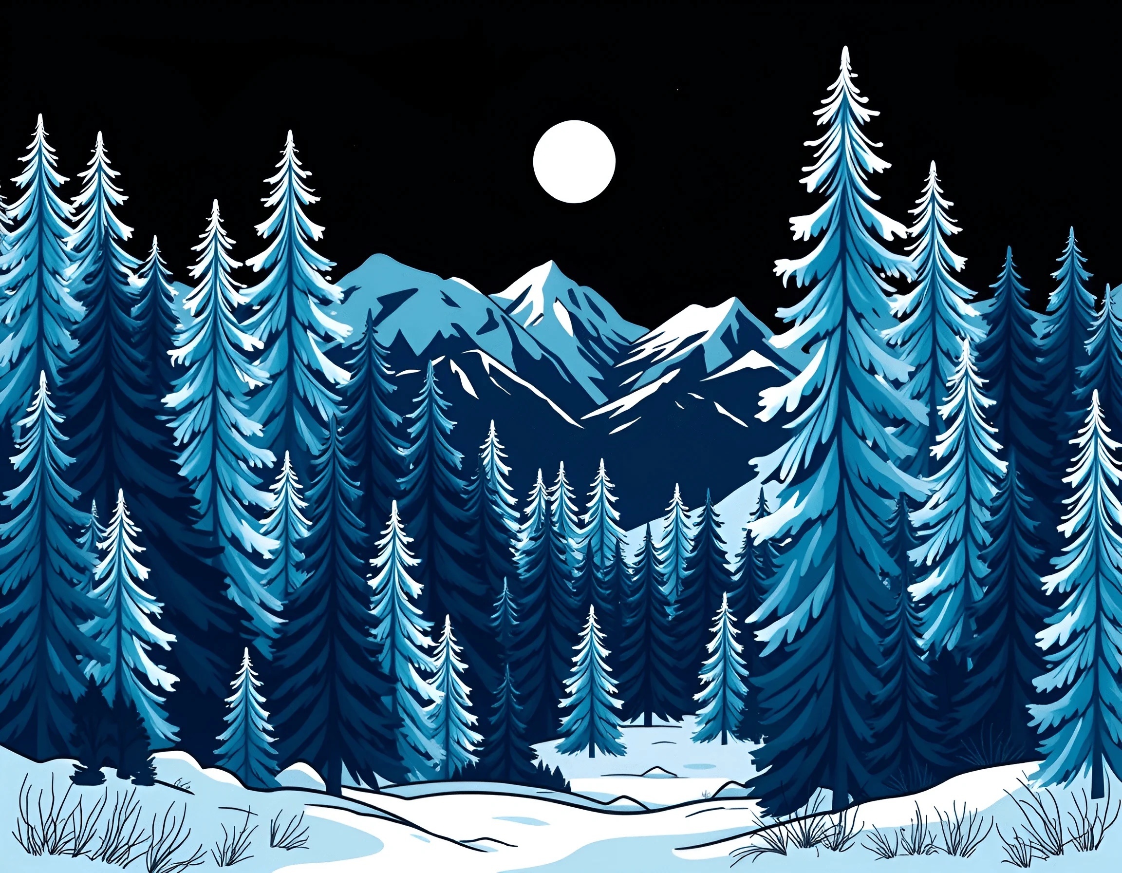 Snowy Mountain Landscape at Night - Free Download - AI Scribbles
