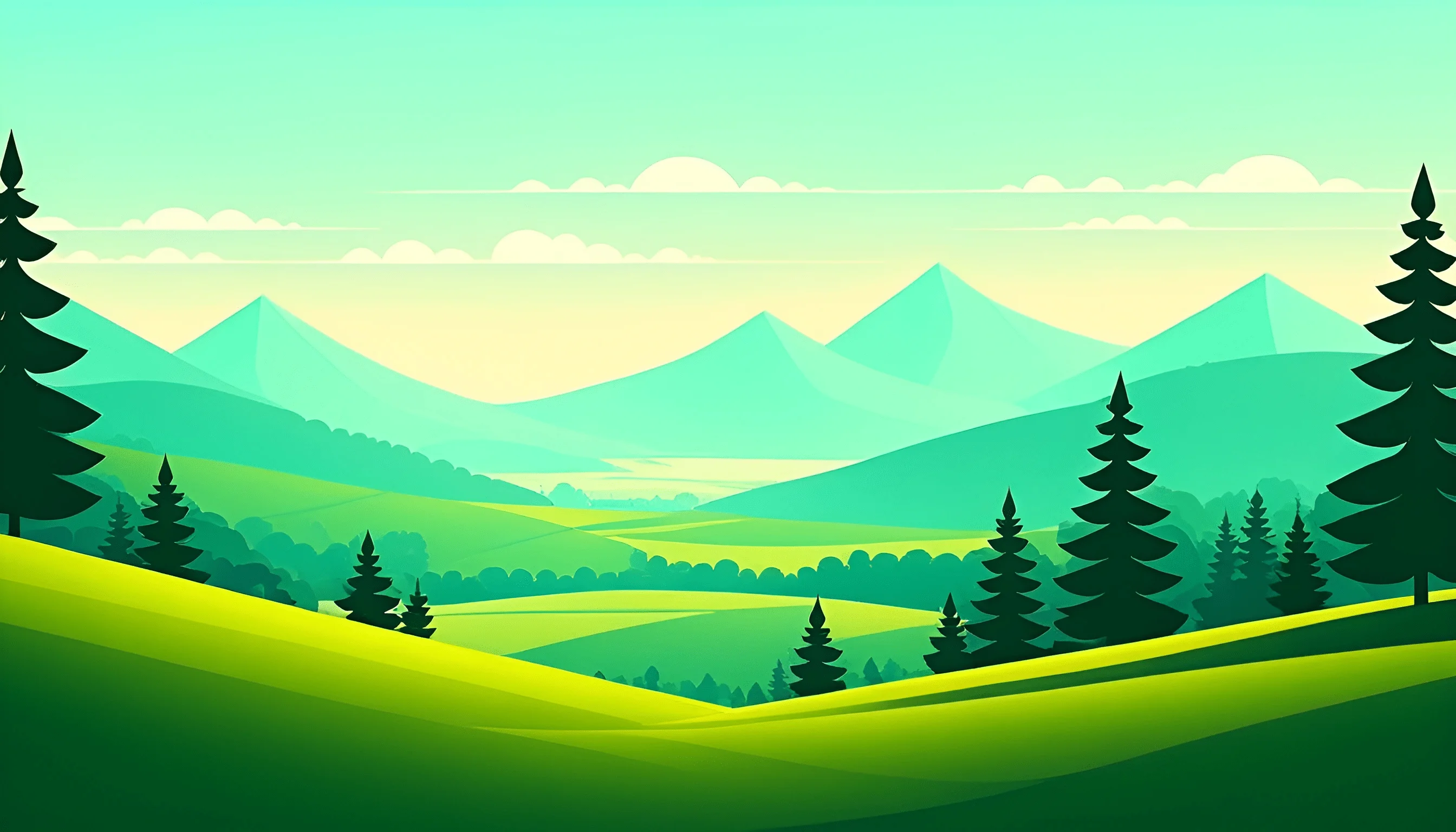 Styleized Vector Landscape Stylized Landscape with Mountains and Trees - Free Download - AI Scribbles