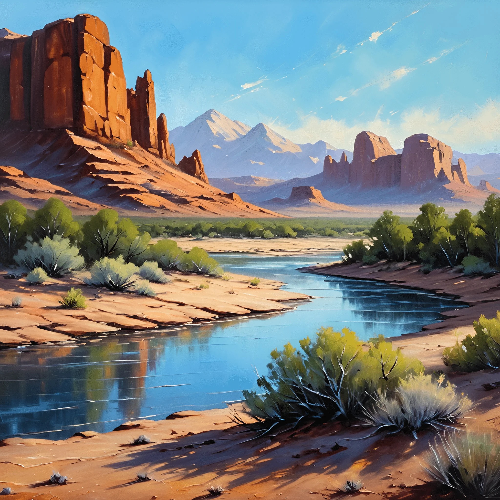 Vibrant Desert Landscape with River - Free Download - AI Scribbles