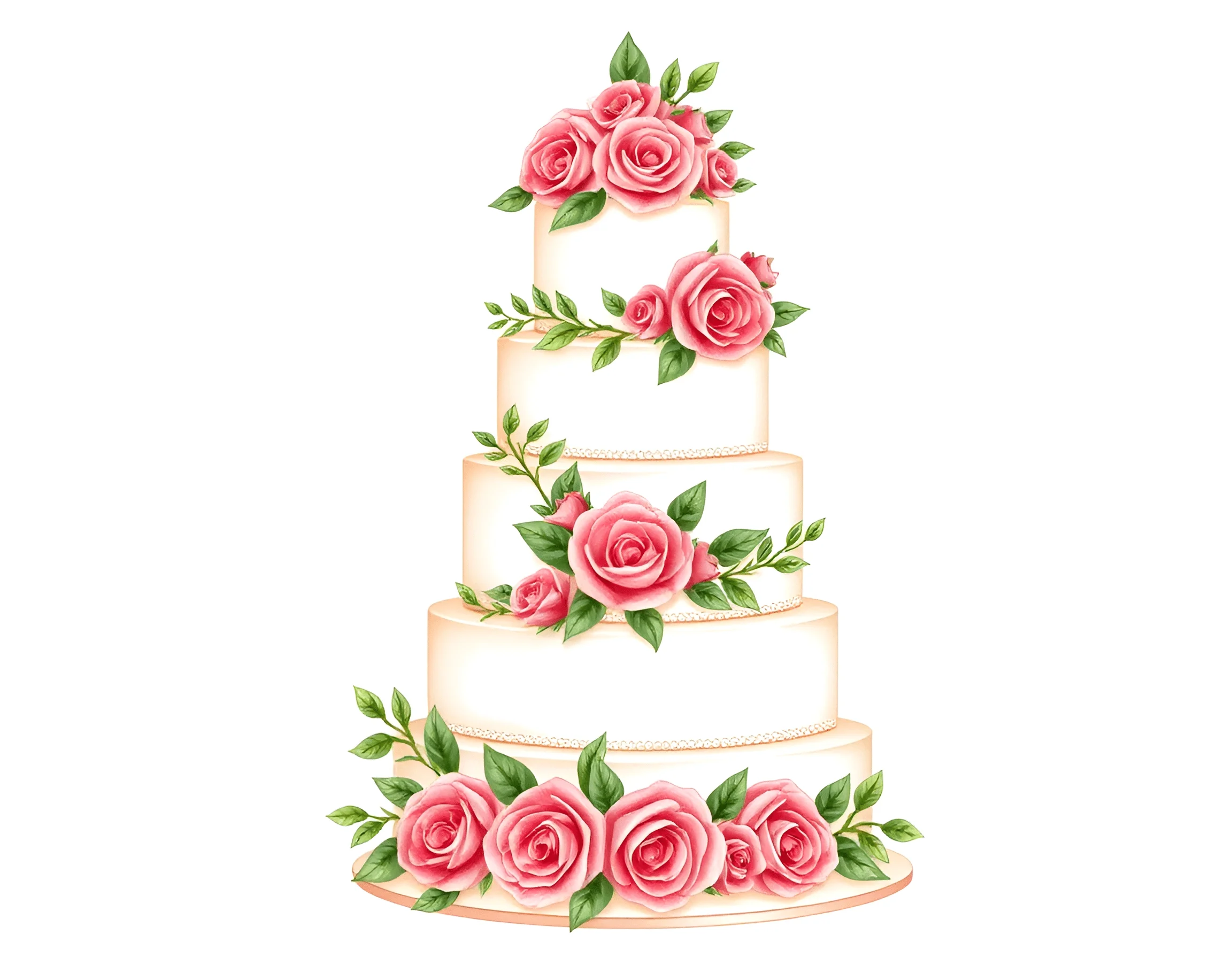 Four-Tiered Wedding Cake with Pink Roses - Free Download - AI Scribbles