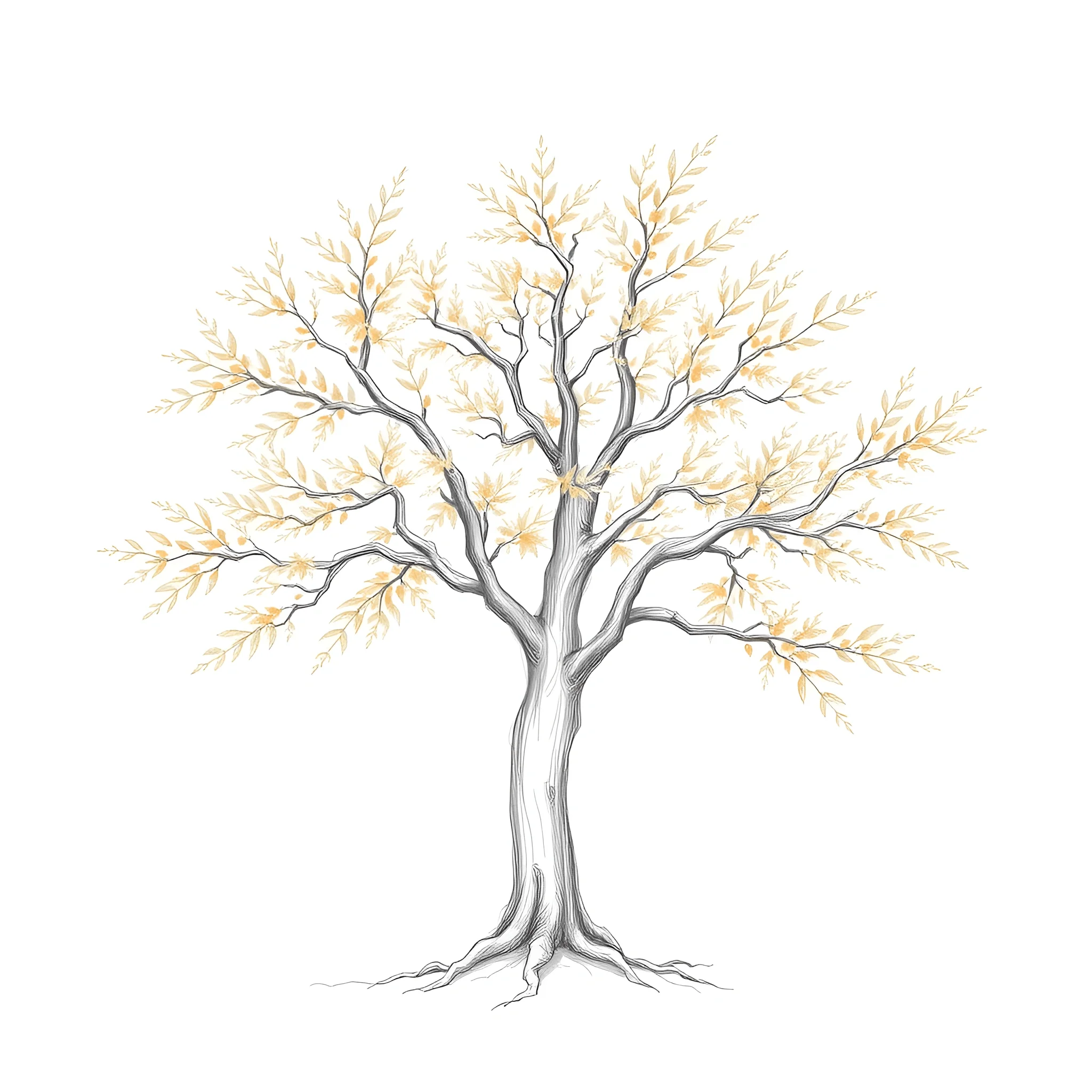 Golden Tree Drawing Examples Hand-Drawn Tree with Golden Leaves Illustration - Free Download - AI ...