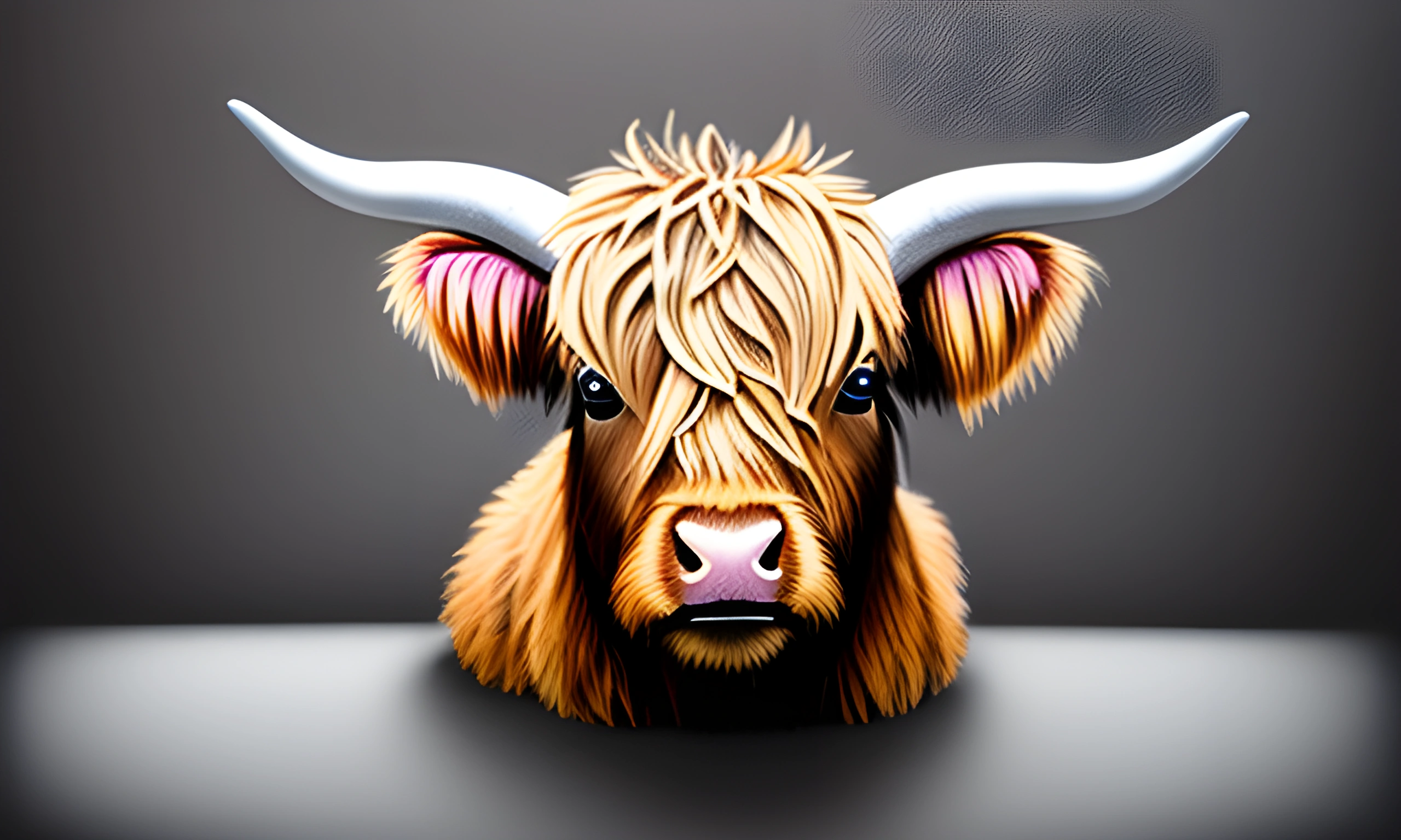 a very cute cow with long hair and big horns