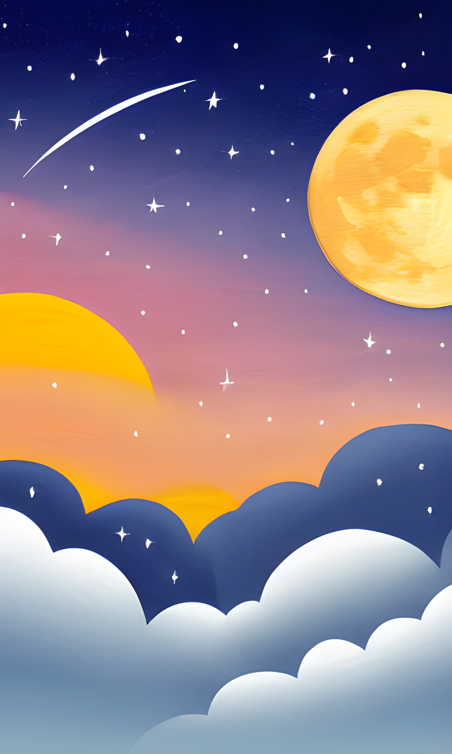 a cartoon of a full moon and stars in the sky