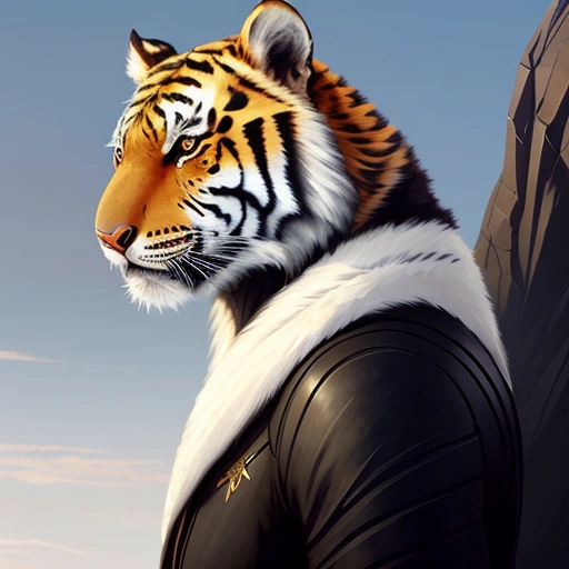 a tiger that is wearing a leather jacket