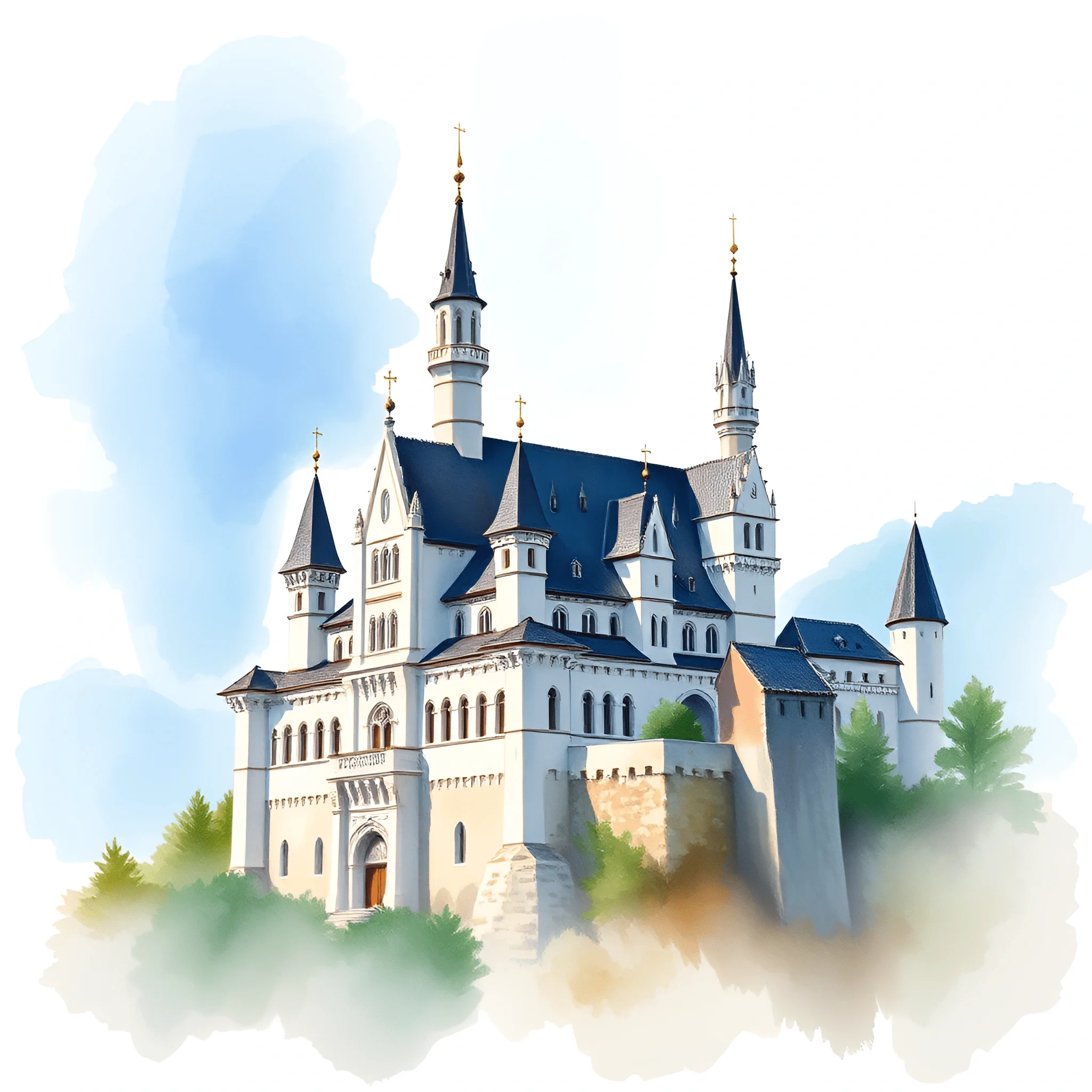 Medieval White Castle with Multiple Spires - Free Download - AI Scribbles