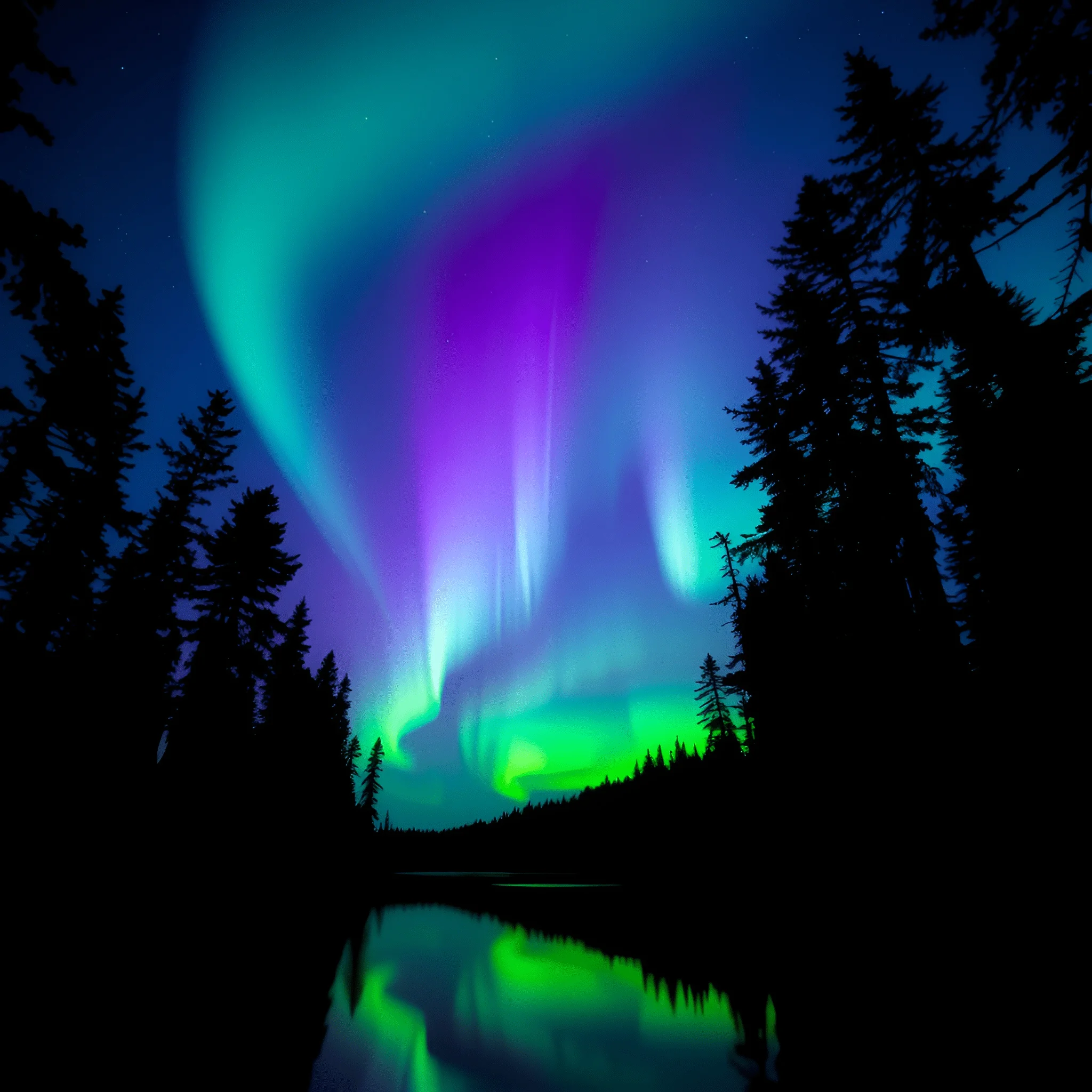 Aurora Borealis Over Forest Lake - Free Download - AI Scribbles