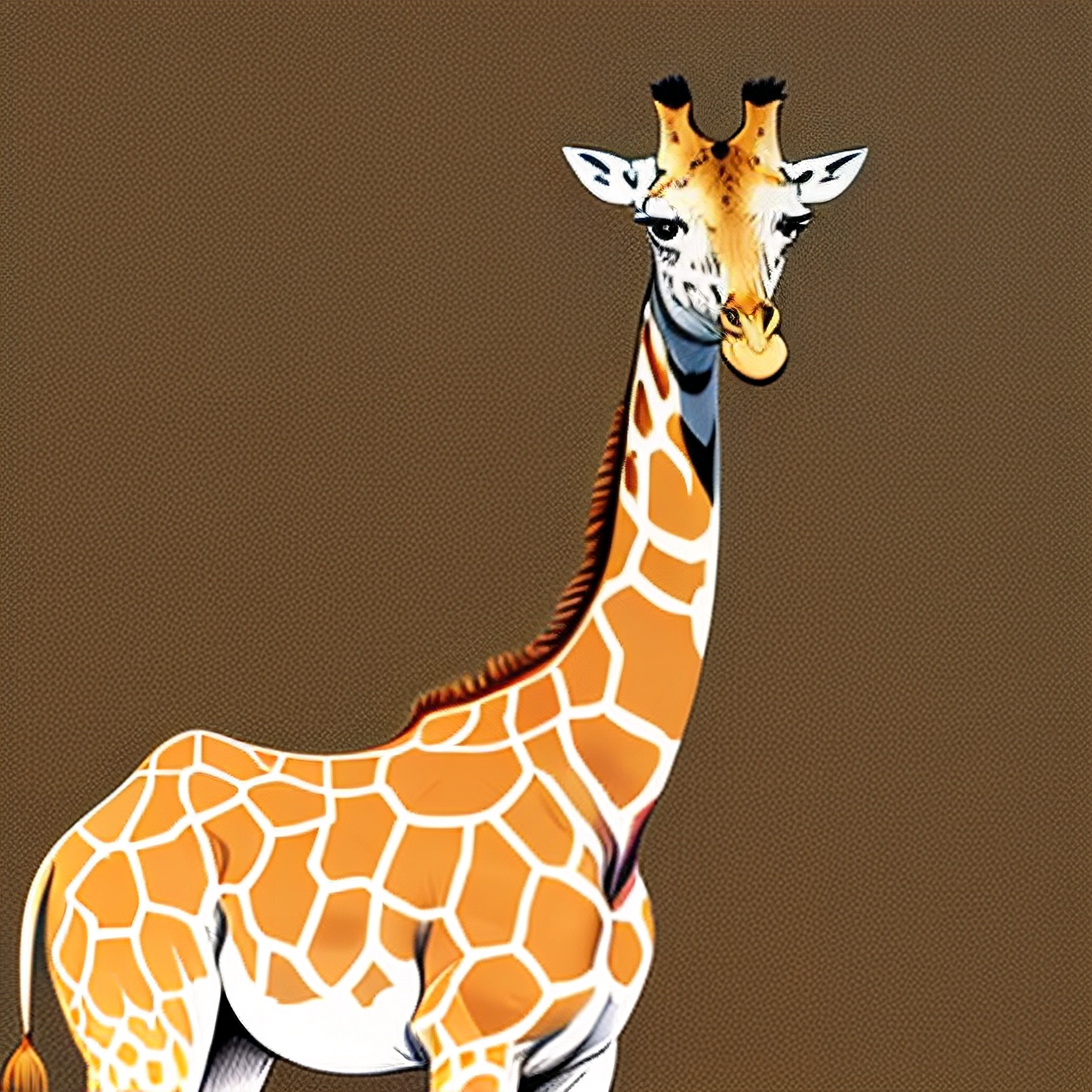 a giraffe standing in the grass with a brown background