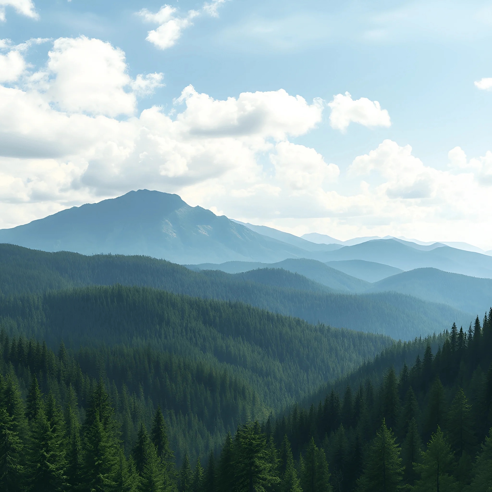 Mountain Range with Dense Pine Forests Under Blue Sky - Free Download ...