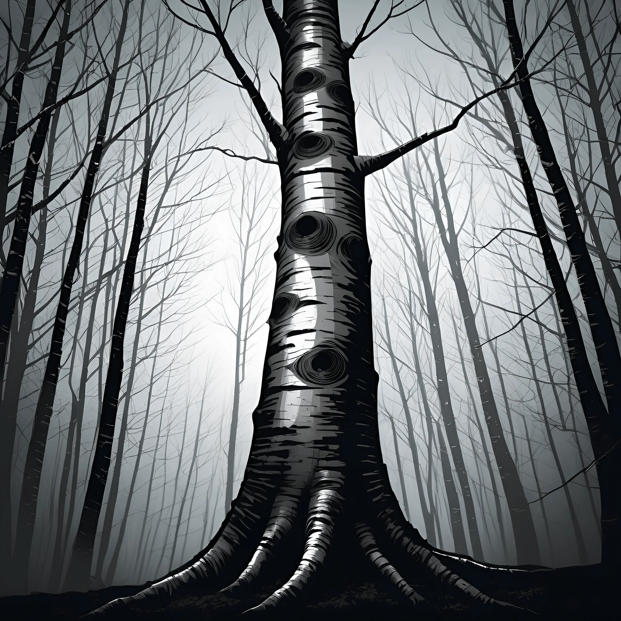 Dark Forest Tree Illustration - Free Download - AI Scribbles