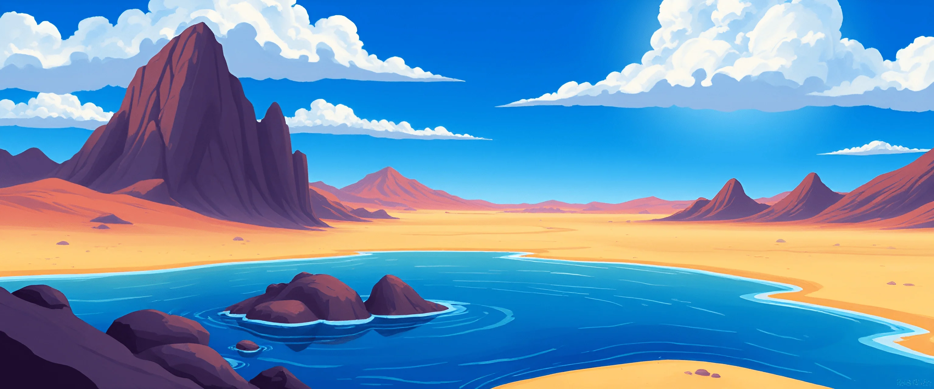 Desert Landscape with Blue Lake and Rocky Mountains - Free Download ...