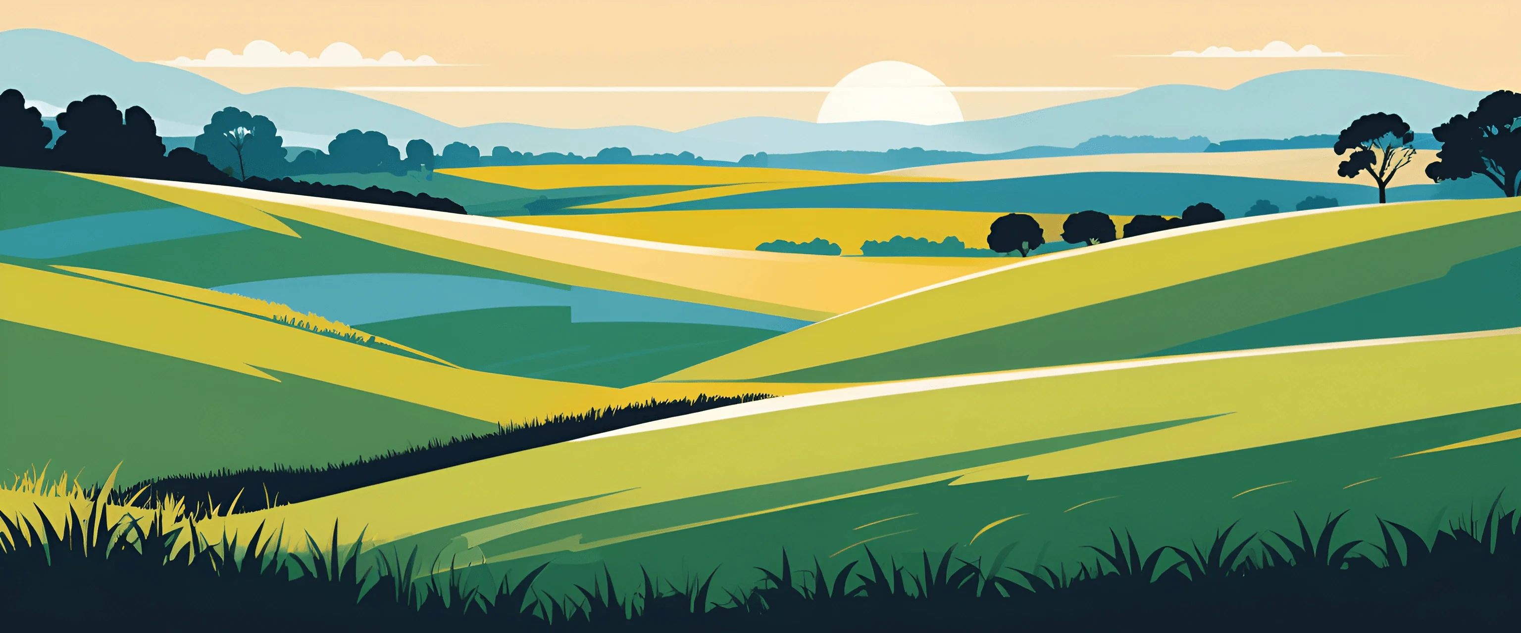 Styleized Vector Landscape Stylized Landscape at Sunset - Free Download - AI Scribbles