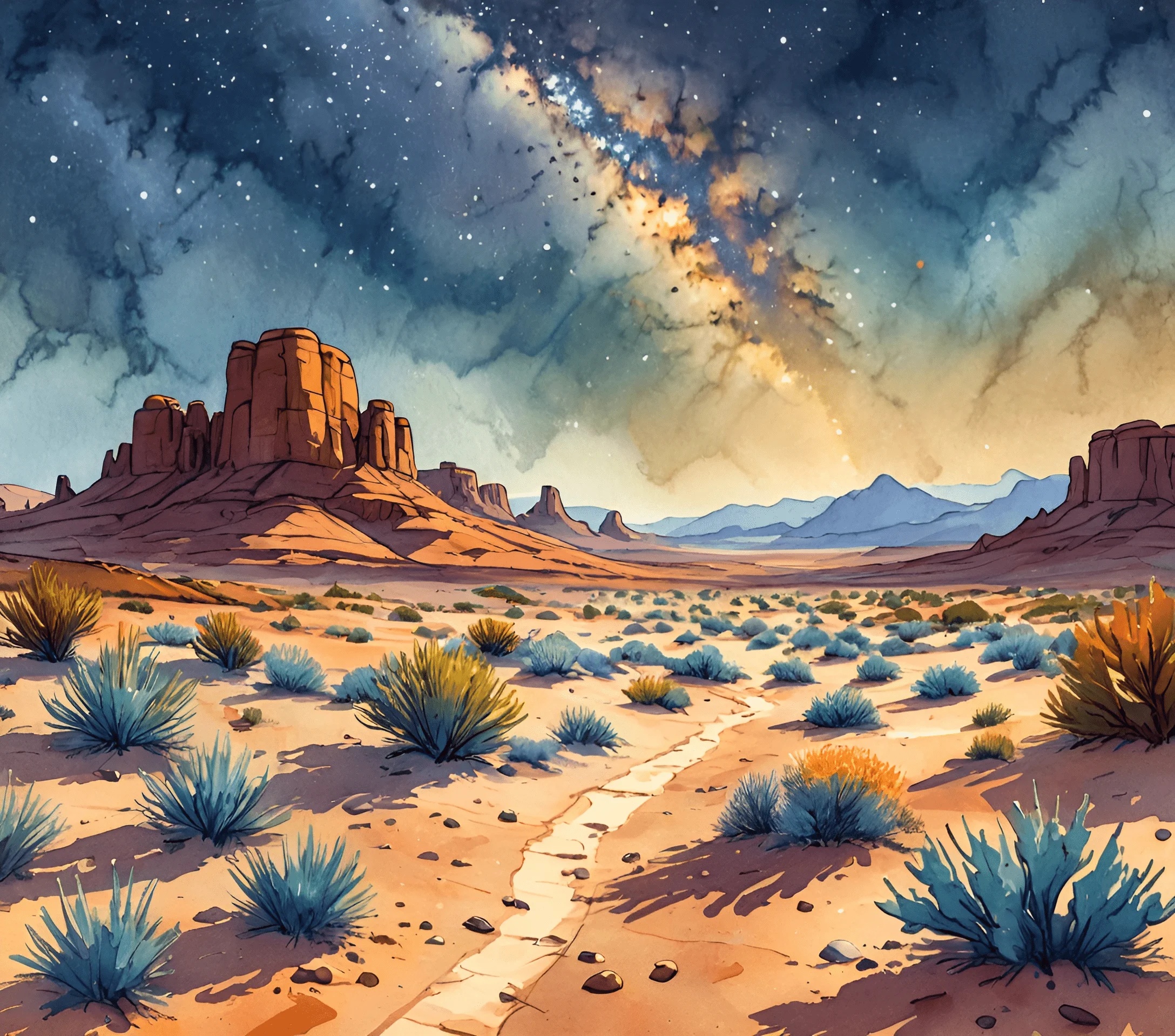 Desert Landscape With Milky Way Night Sky - Free Download - AI Scribbles