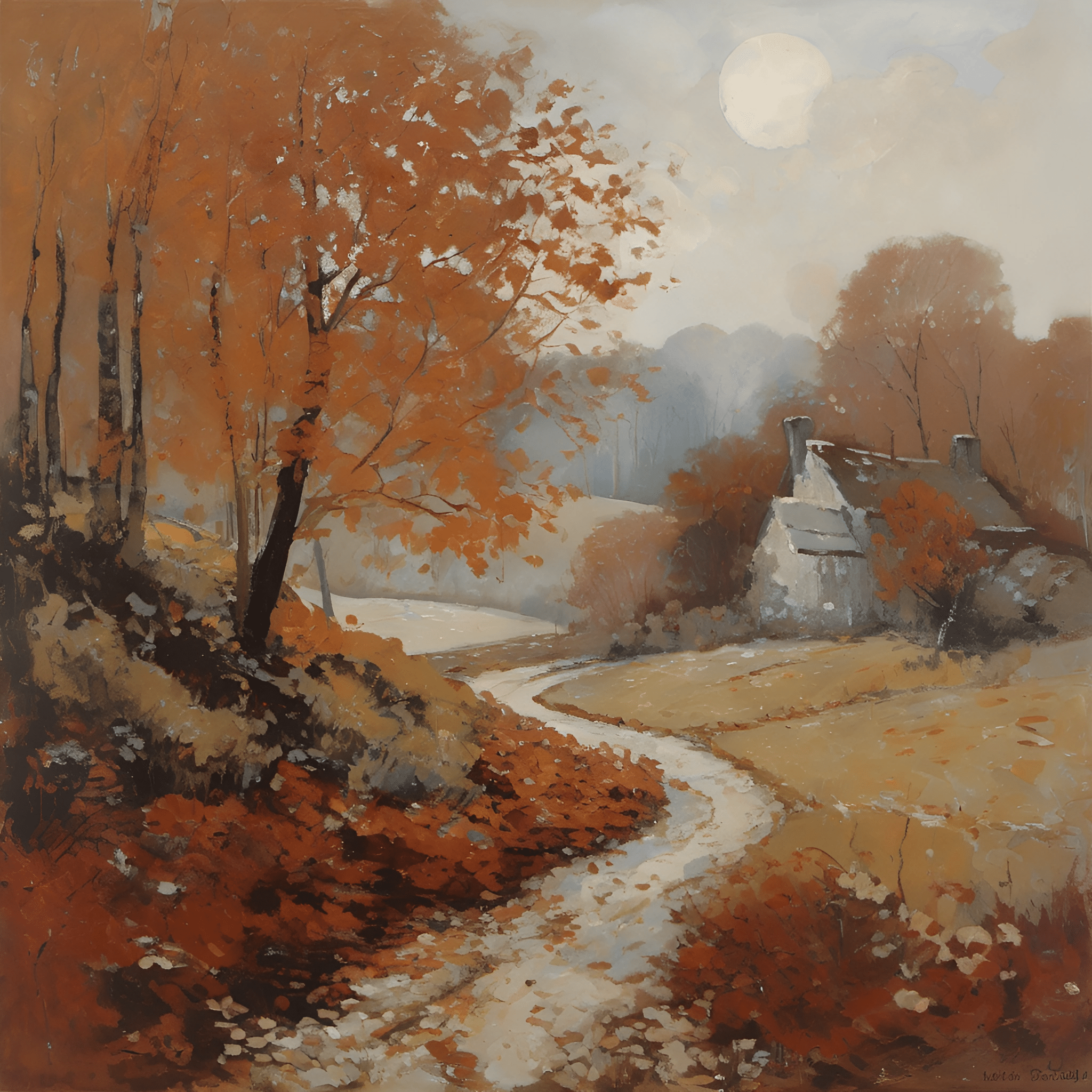 Autumn Cottage Landscape Painting - Free Download - AI Scribbles