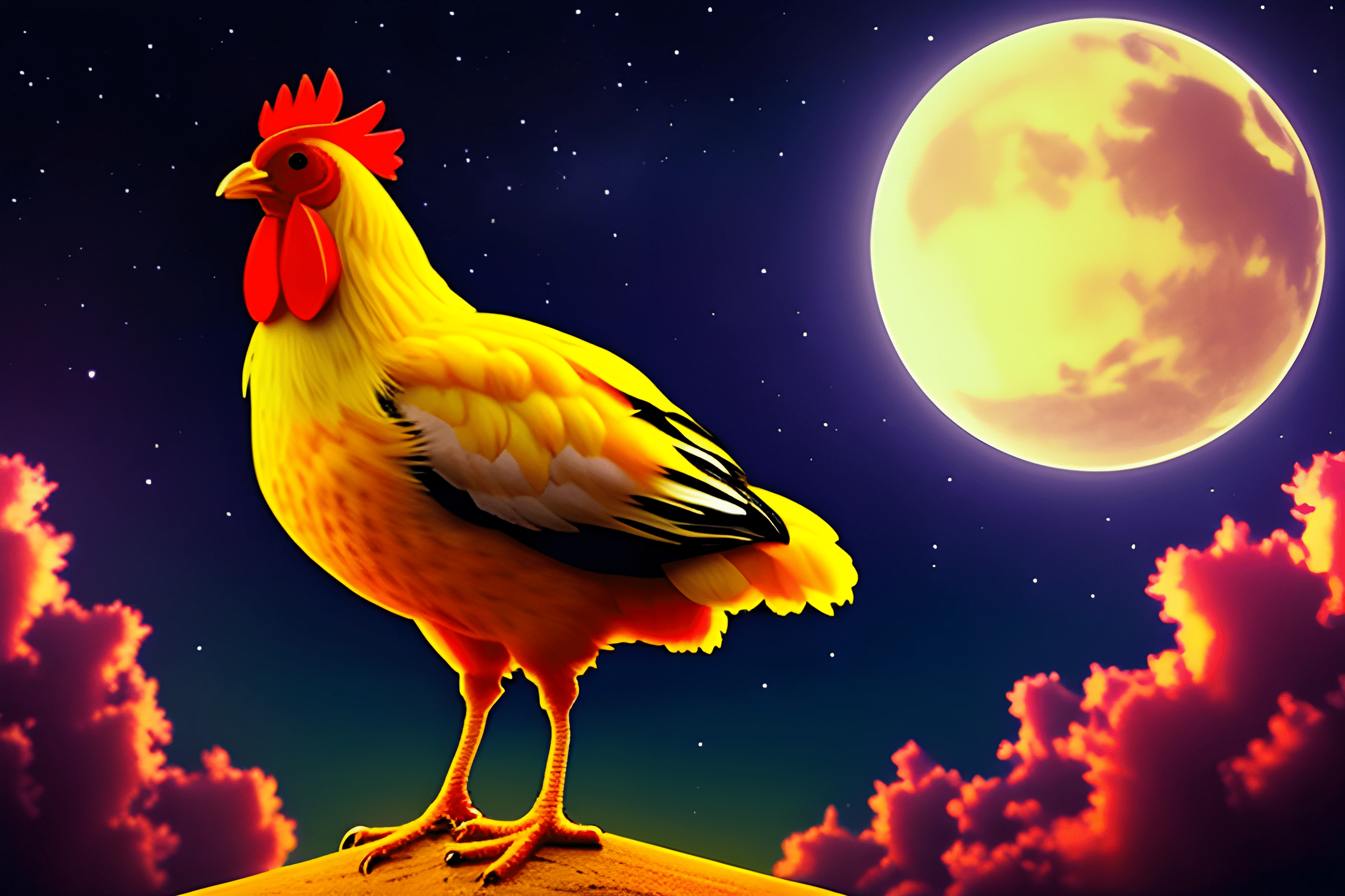 Rooster Under Full Moon - Free Download - AI Scribbles