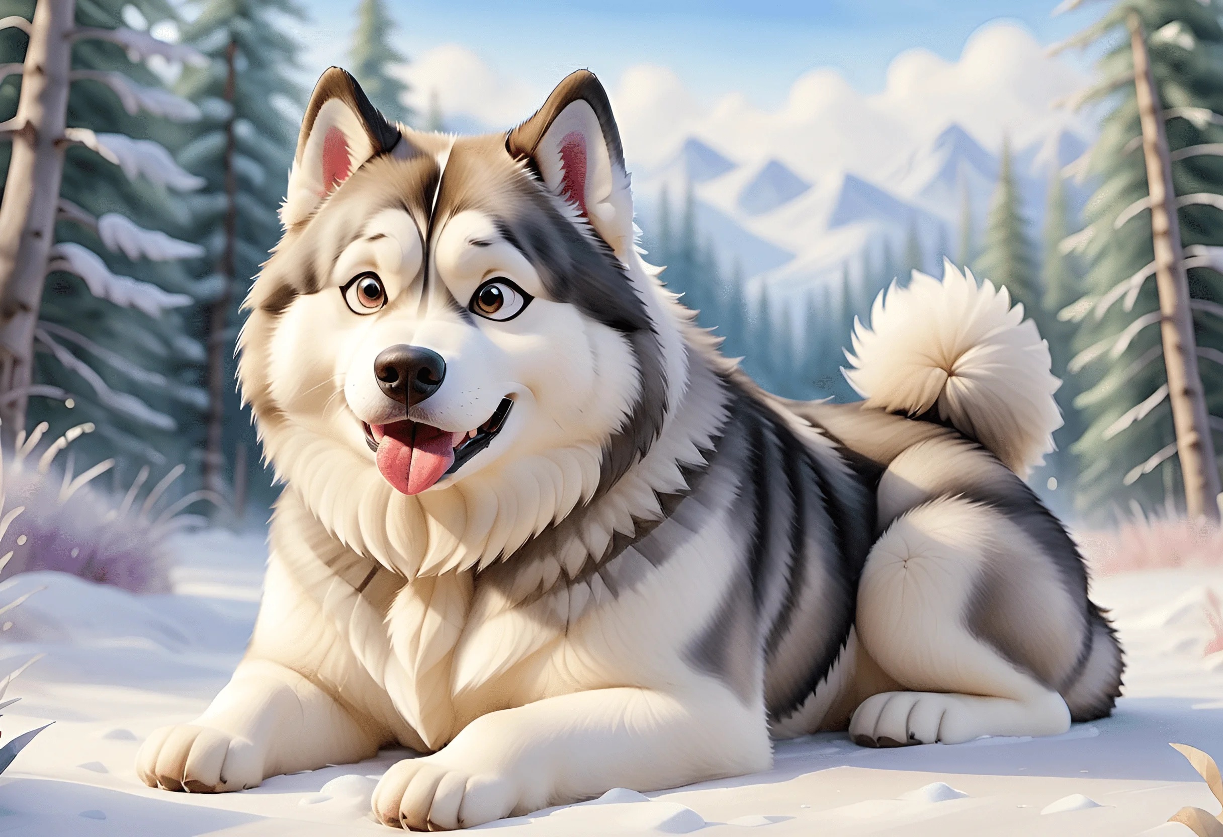 Cartoon Siberian Husky in Snowy Landscape - Free Download - AI Scribbles
