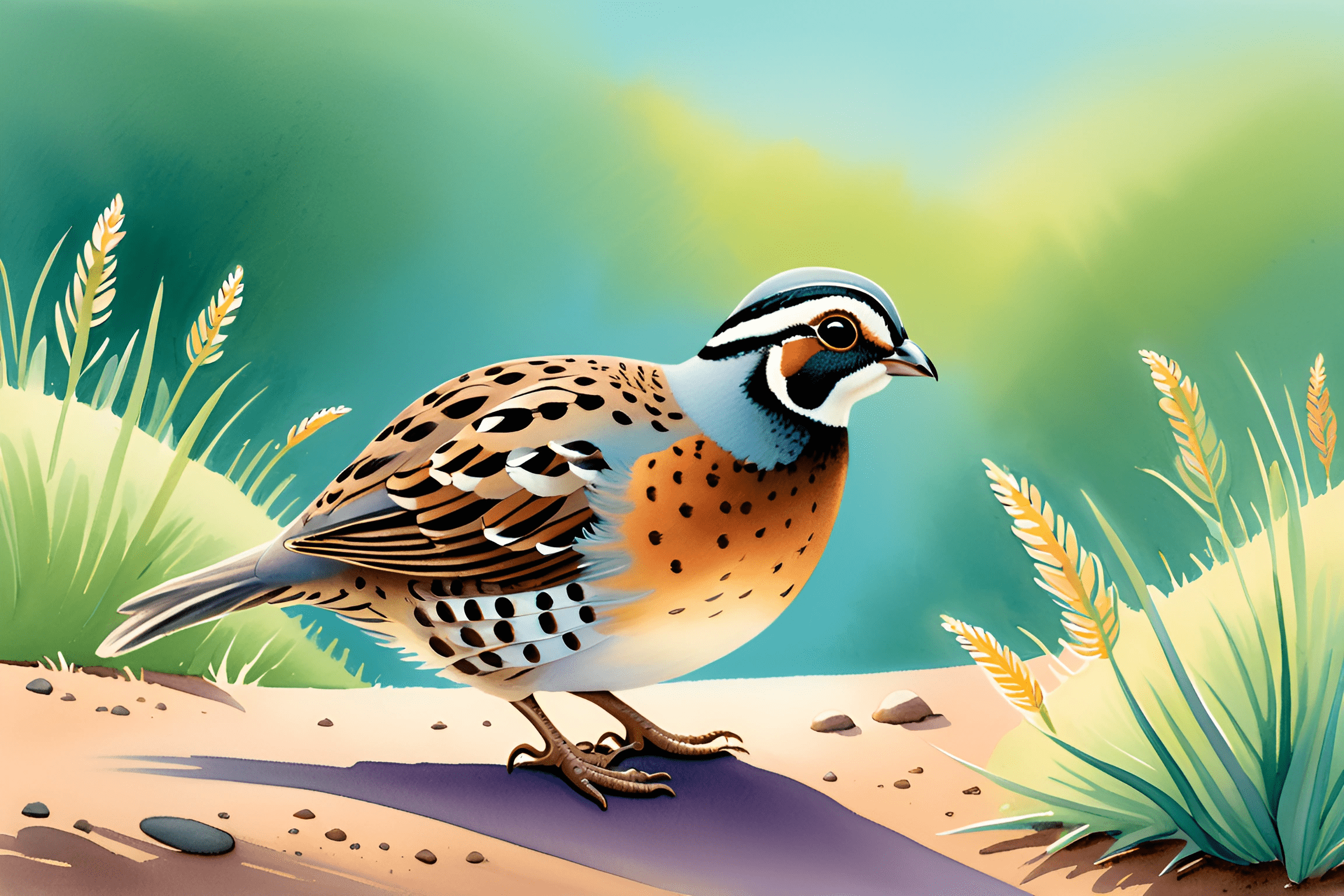 Quail Digital Rts Illustration of a Quail in Nature - Free Download - AI Scribbles
