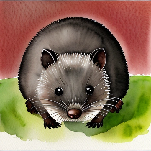 painting of a small rodent sitting on a leaf in a field