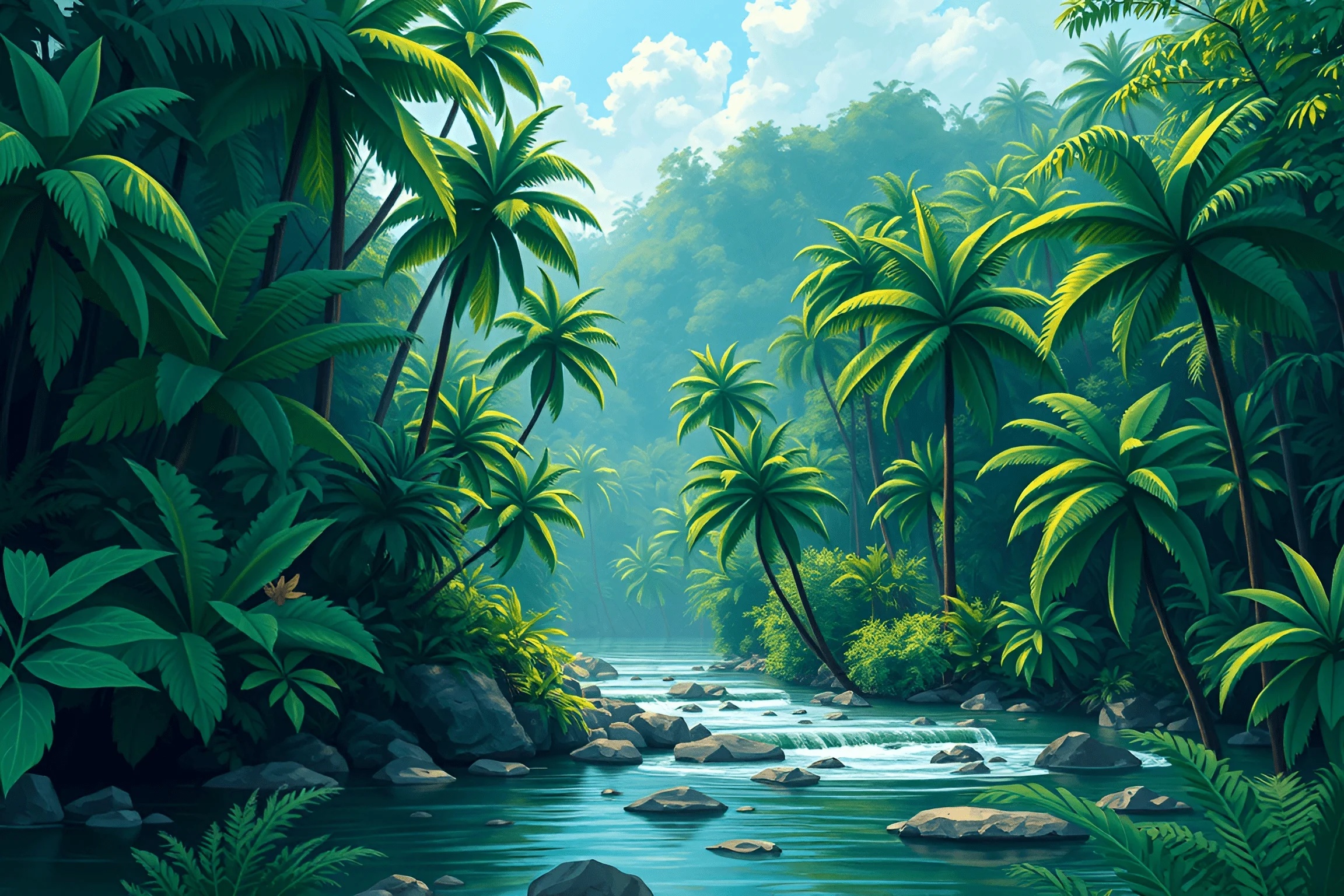 Lush Tropical Jungle with Stream - Free Download - AI Scribbles