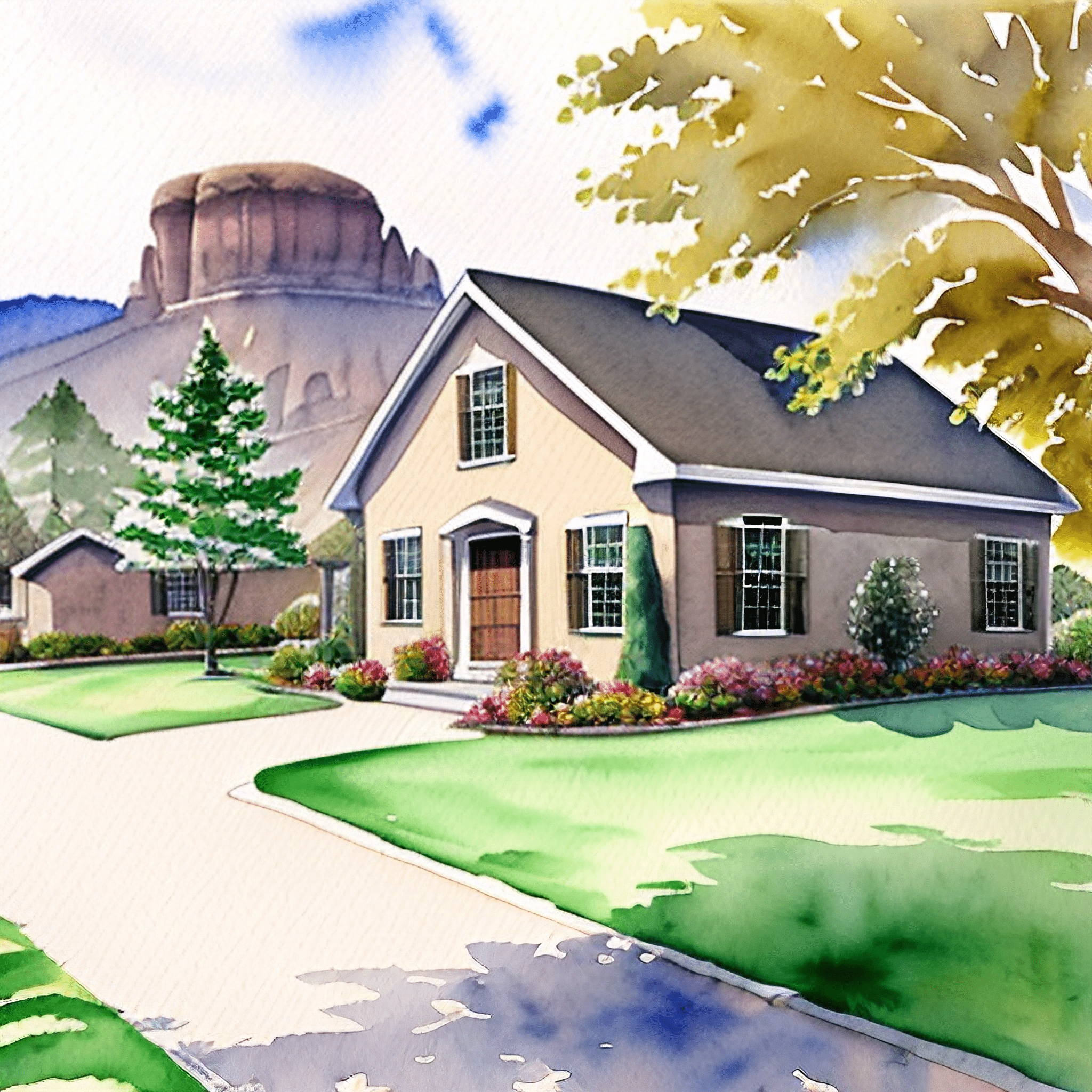 Quaint Suburban House in Watercolor - Free Download - AI Scribbles