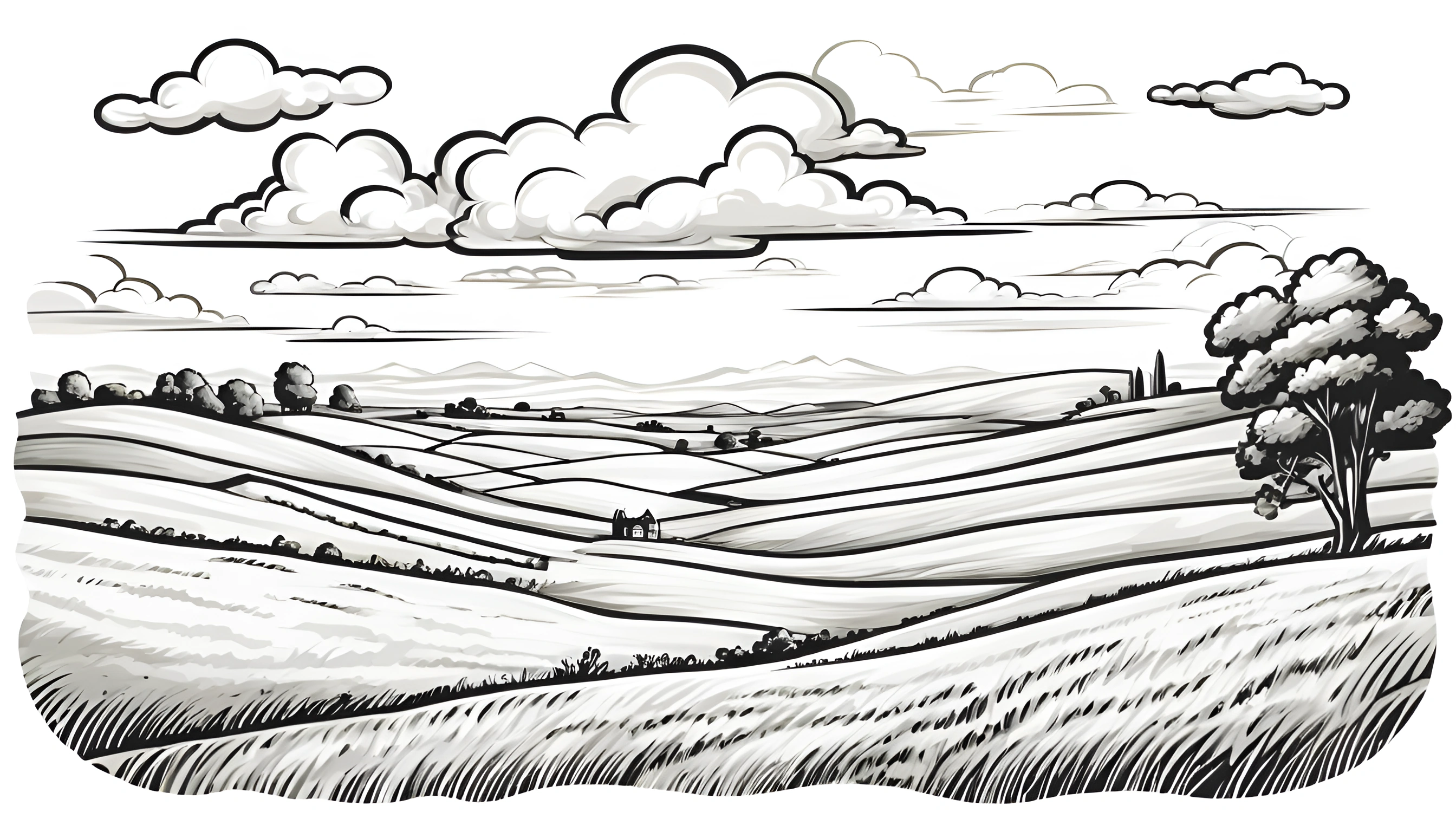 Black and White Countryside Landscape - Free Download - AI Scribbles