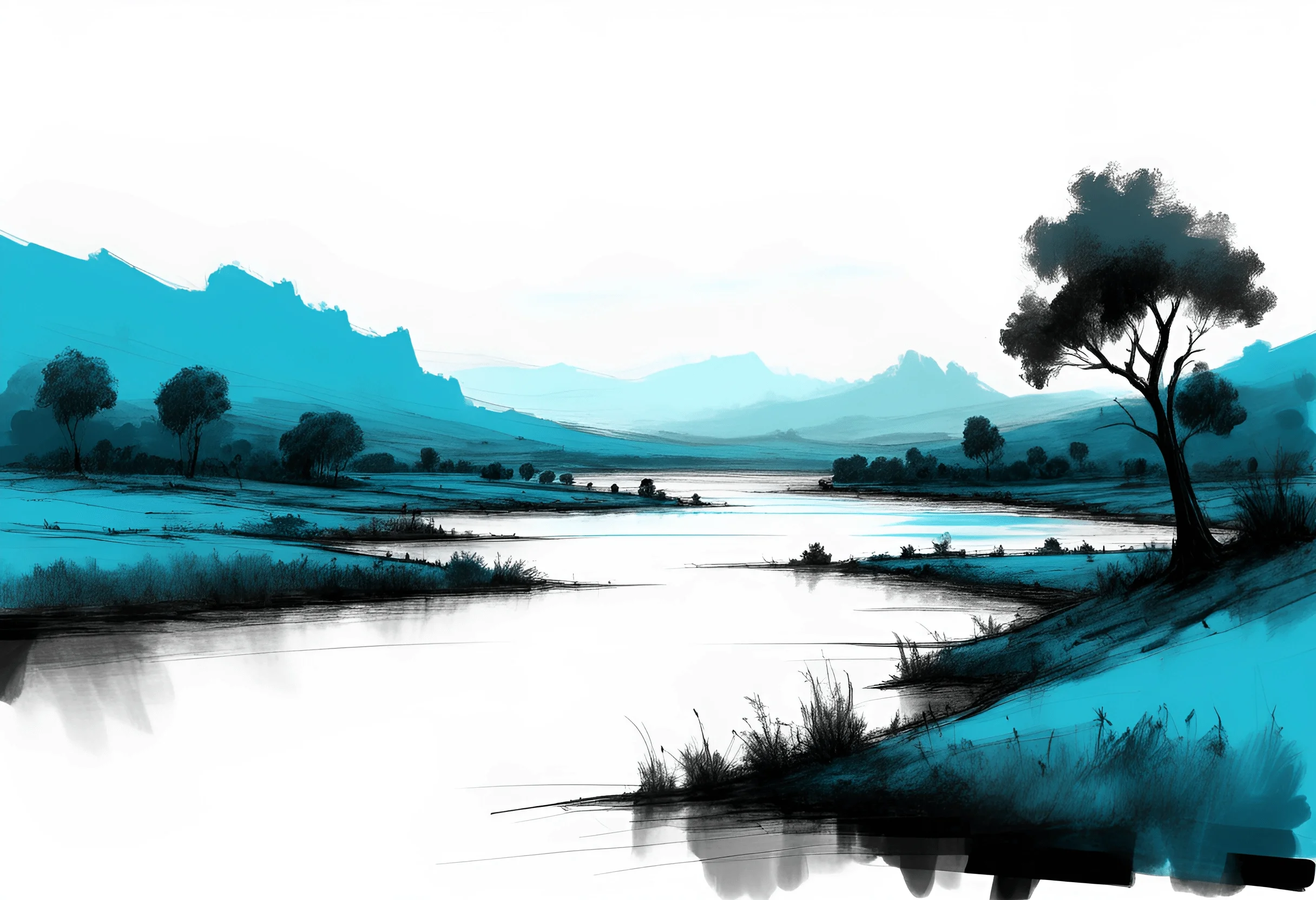 Tranquil Blue Landscape - Free Download - AI Scribbles