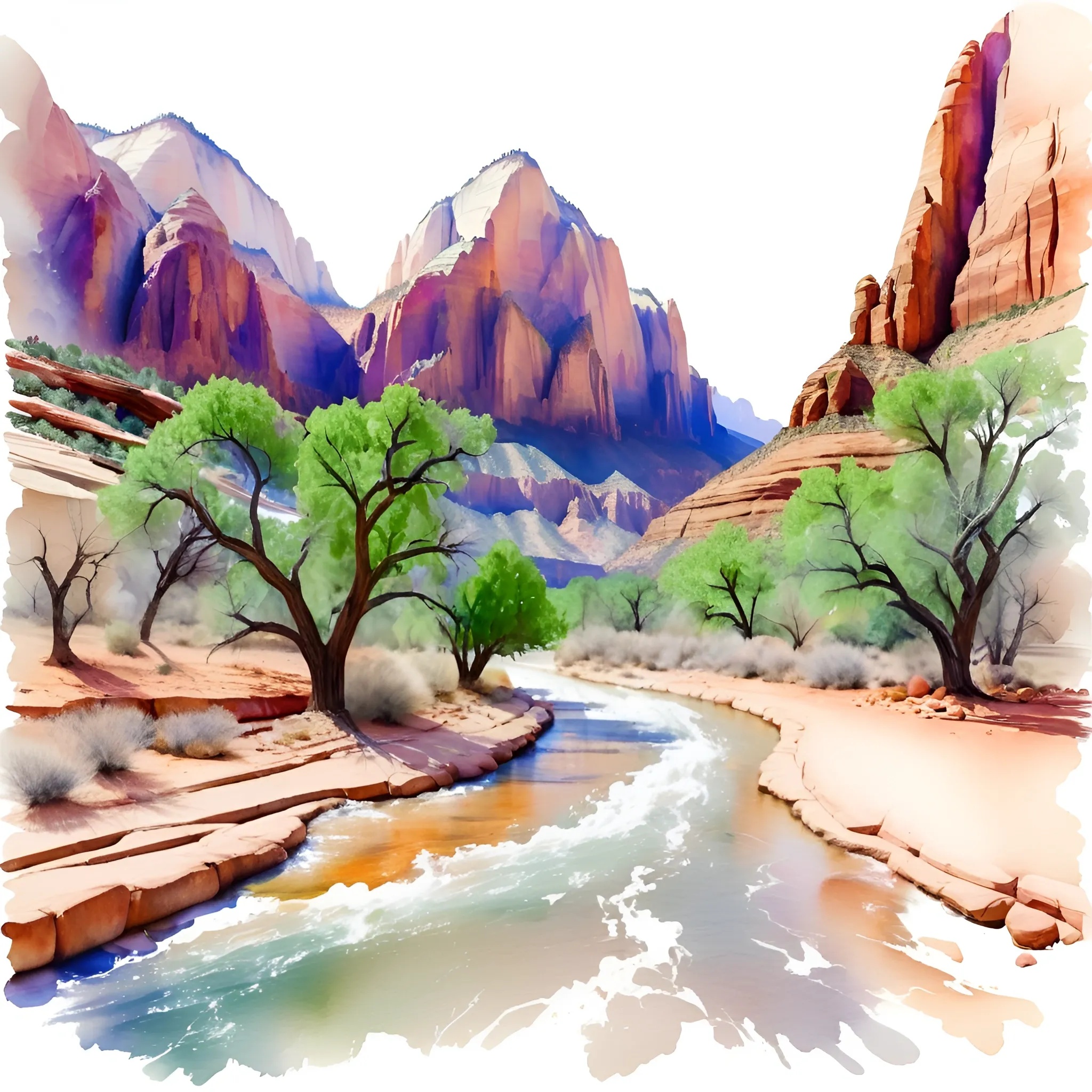 Vibrant Desert Landscape with River - Free Download - AI Scribbles