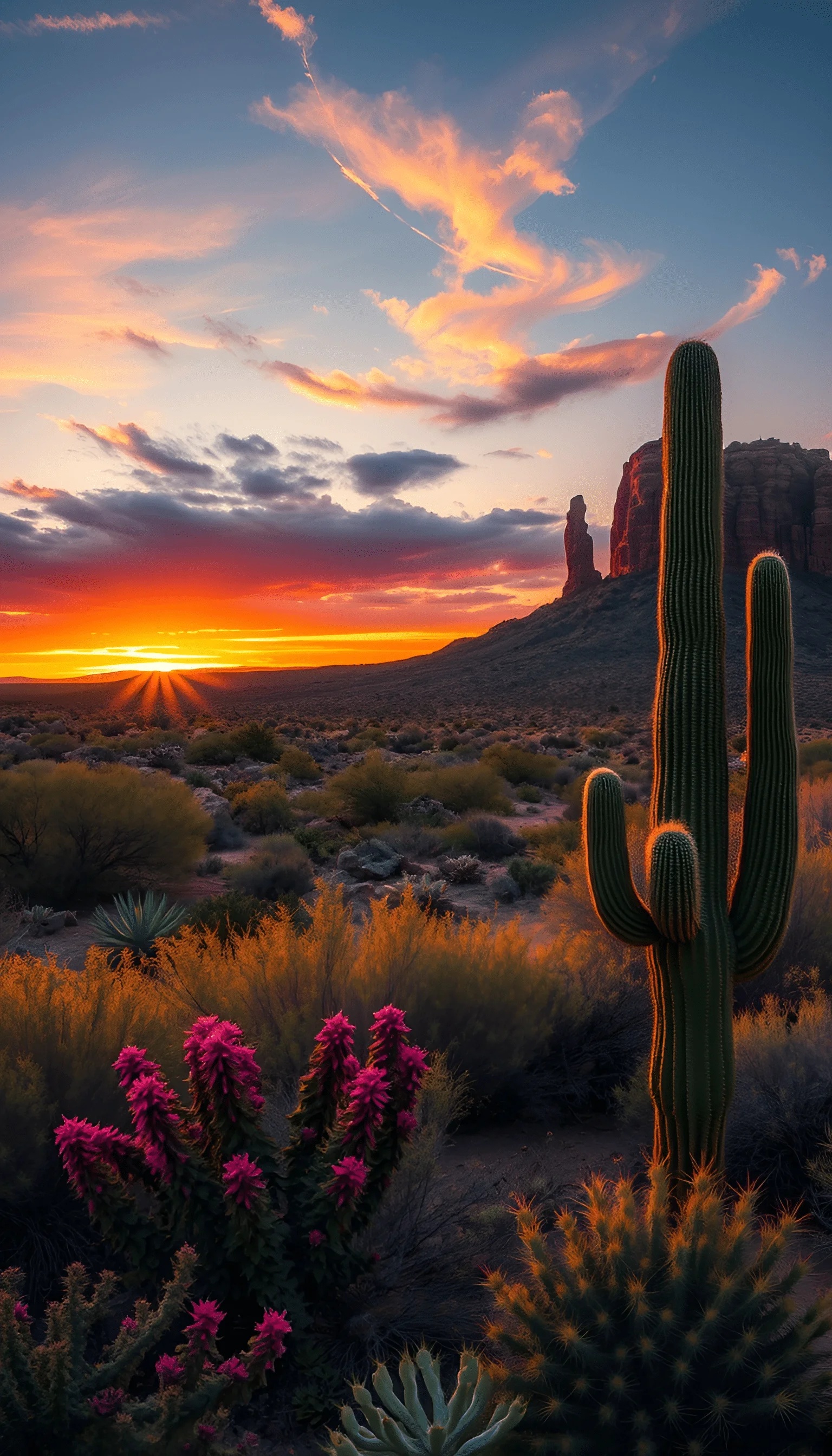 Desert Landscape Sunset With Cactus and Rock Formations - Free Download ...
