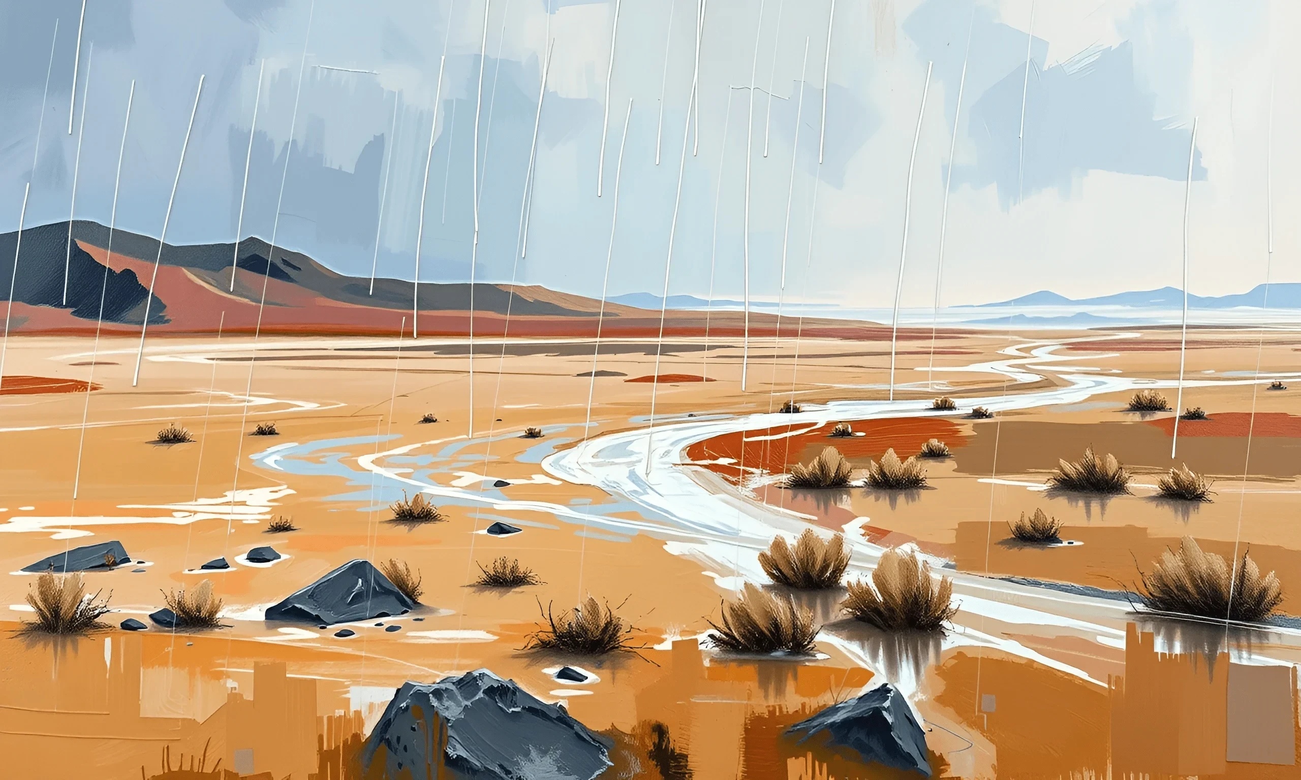 Desert Landscape with Rain - Free Download - AI Scribbles
