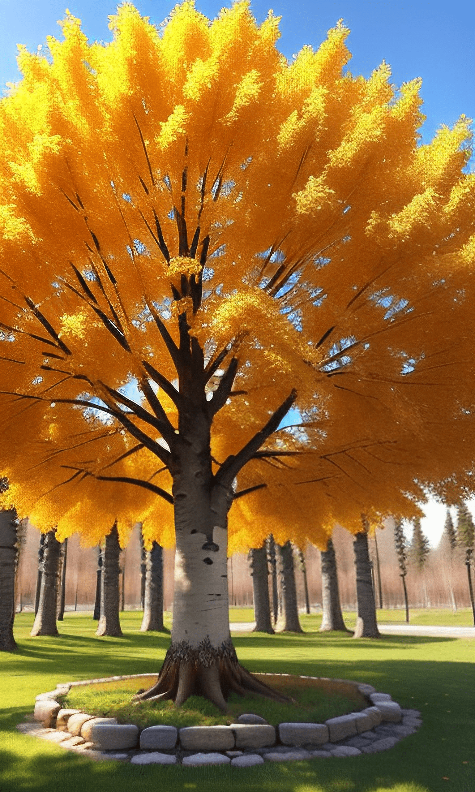 Bright Yellow Tree in a Park - Free Download - AI Scribbles