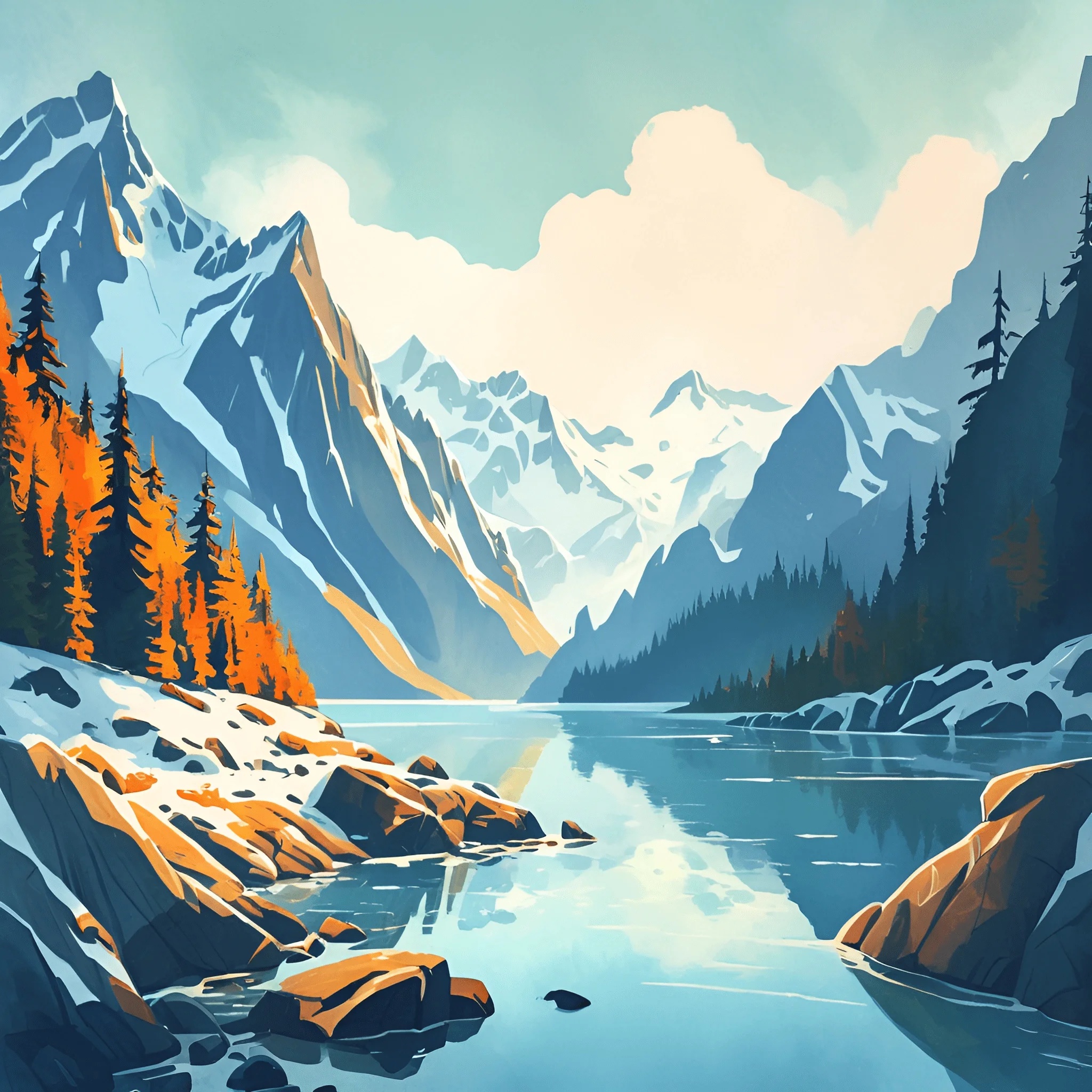 Mountain Lake Landscape - Free Download - AI Scribbles