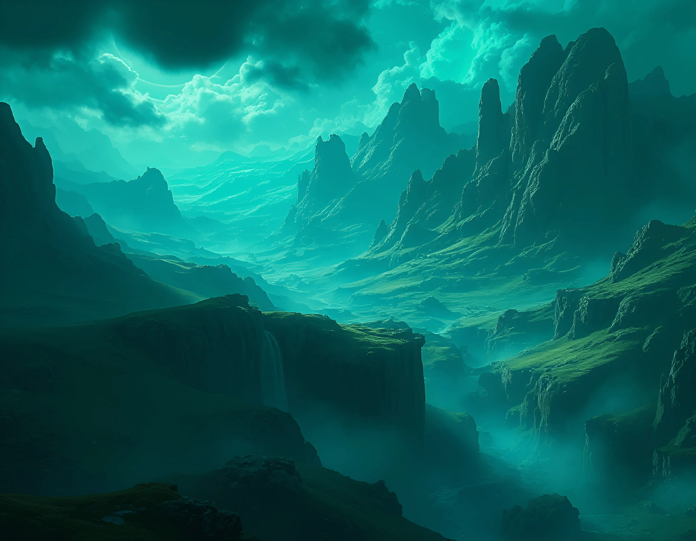 Misty Mountain Valley Landscape at Dusk - Free Download - AI Scribbles