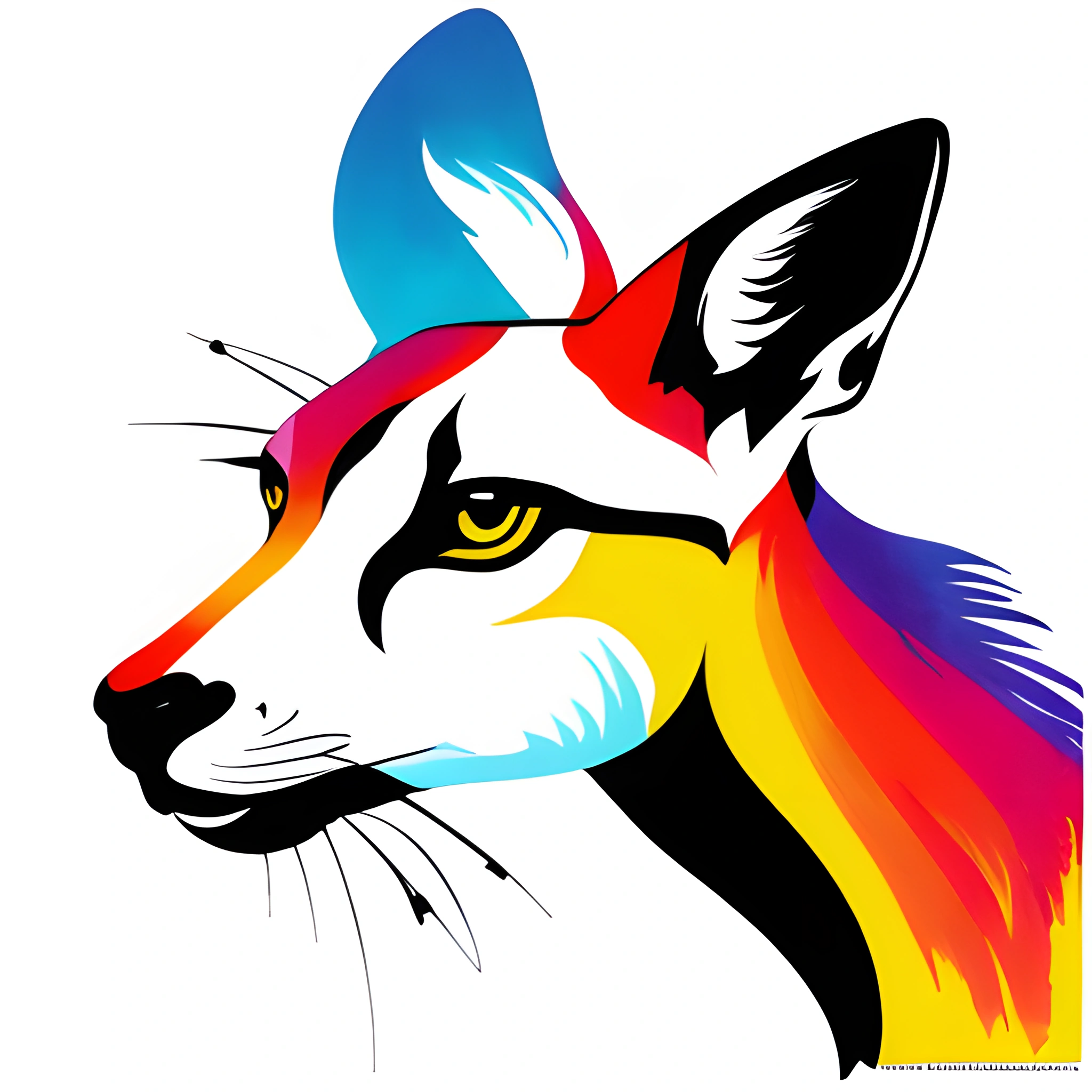 a close up of a colorful fox with a white background