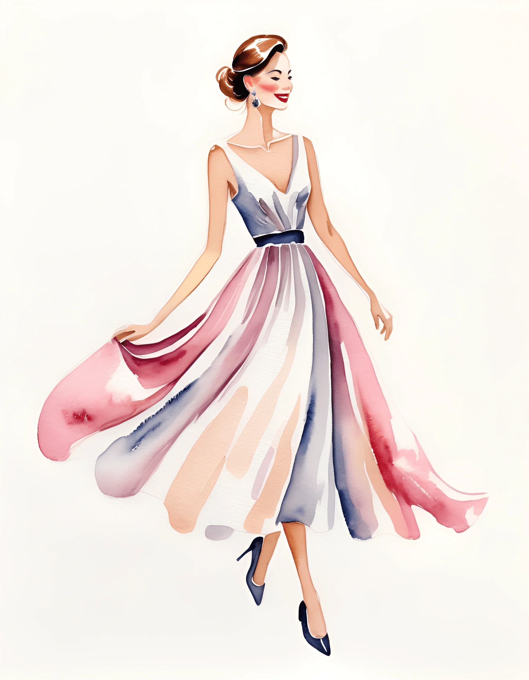 Fashion Watercolor Illustration of a Woman in a Dress - Free Download ...