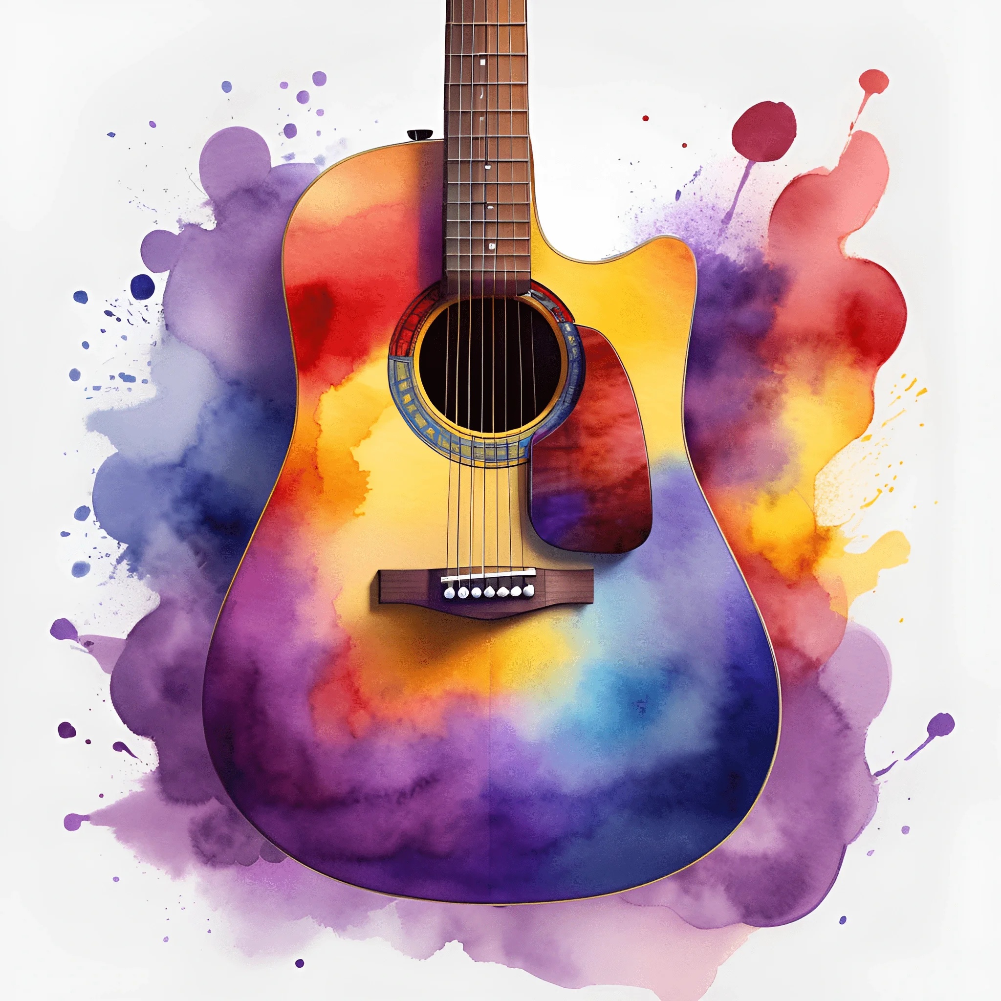 Guitar Pattern Colorful Colorful Acoustic Guitar with Watercolor Splash - Free Download - AI ...