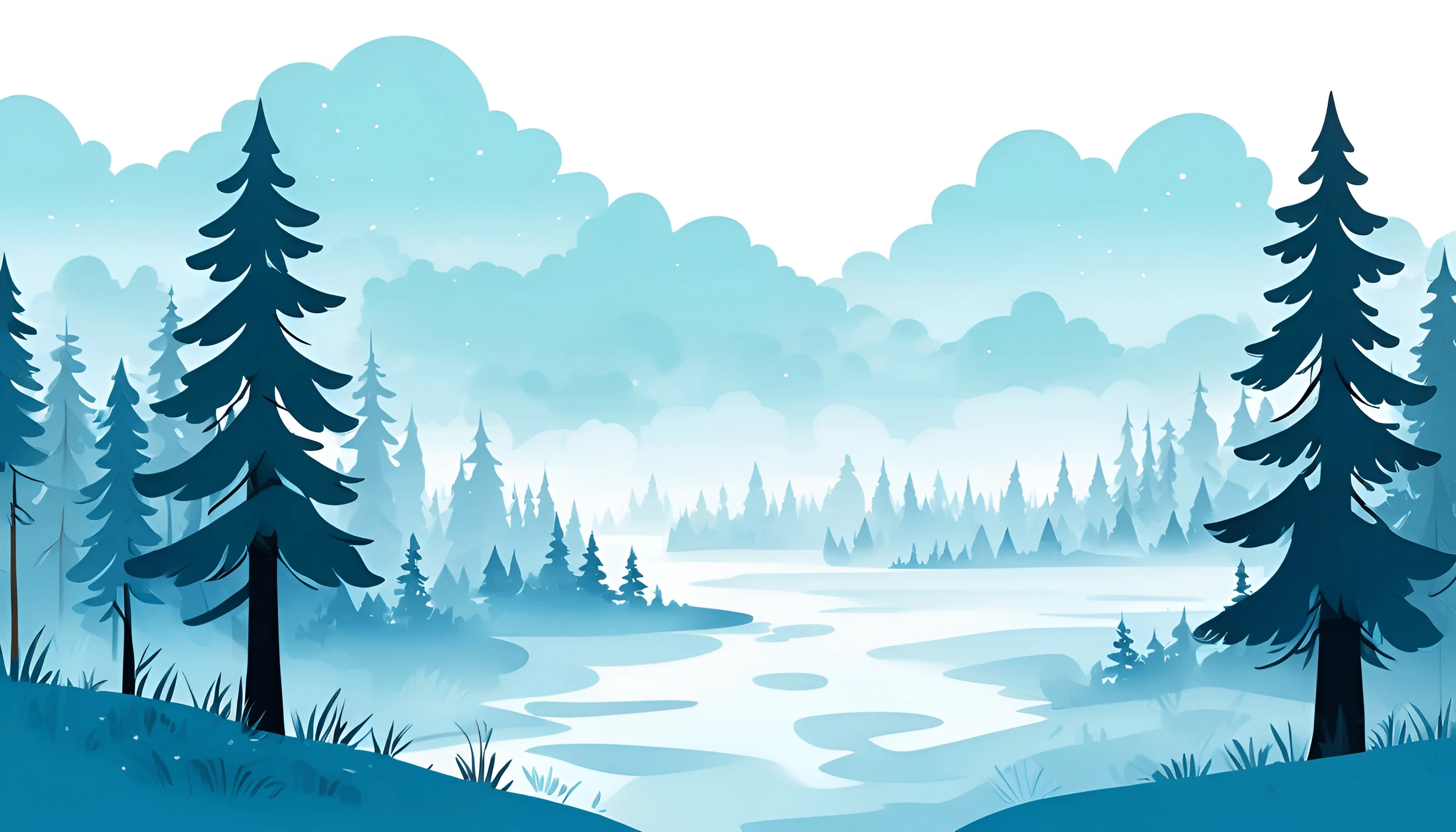 Serene Blue Landscape with Pine Trees and River - Free Download - AI ...