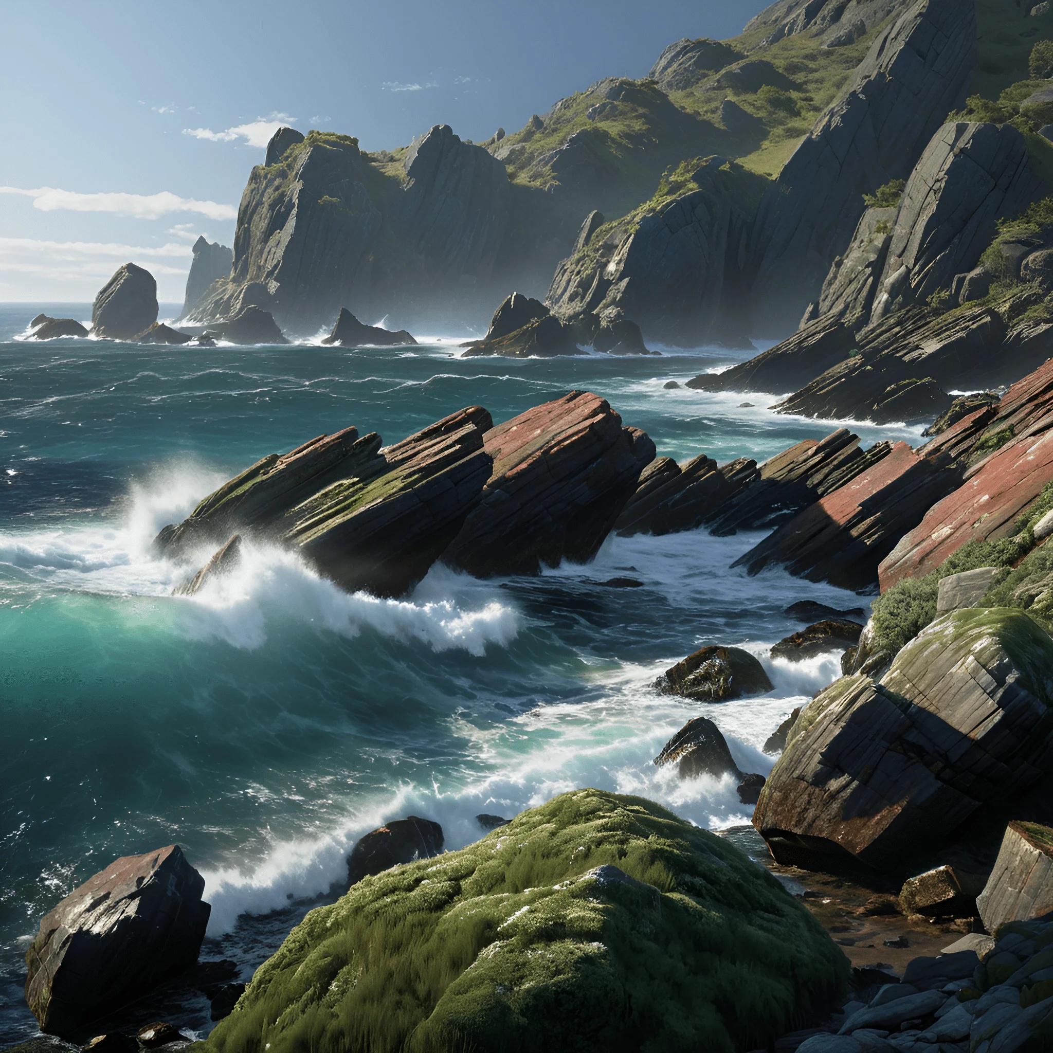 Turquoise Landscape Rocks Majestic Coastal Landscape with Turquoise Waves - Free Download - AI ...