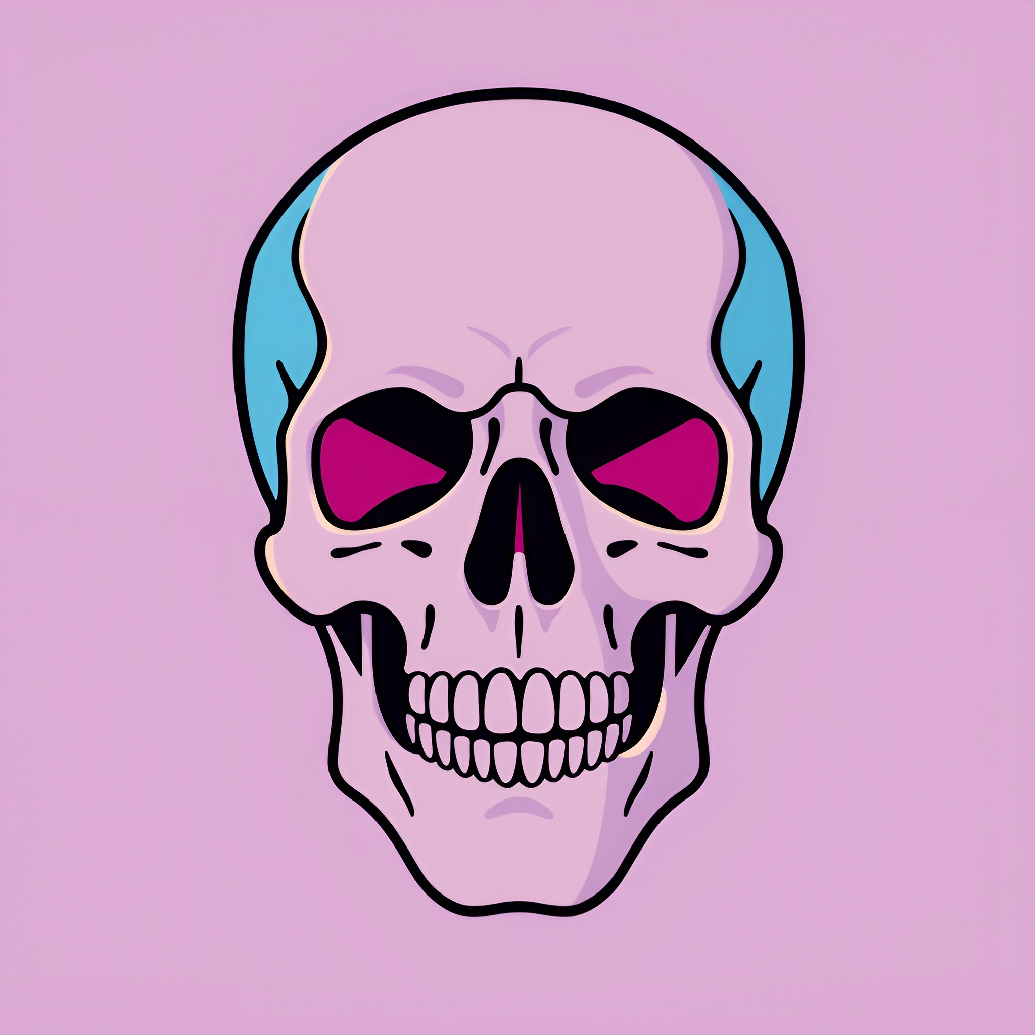 Cartoon Skull Illustration With Pink And Blue Accents - Free Download ...