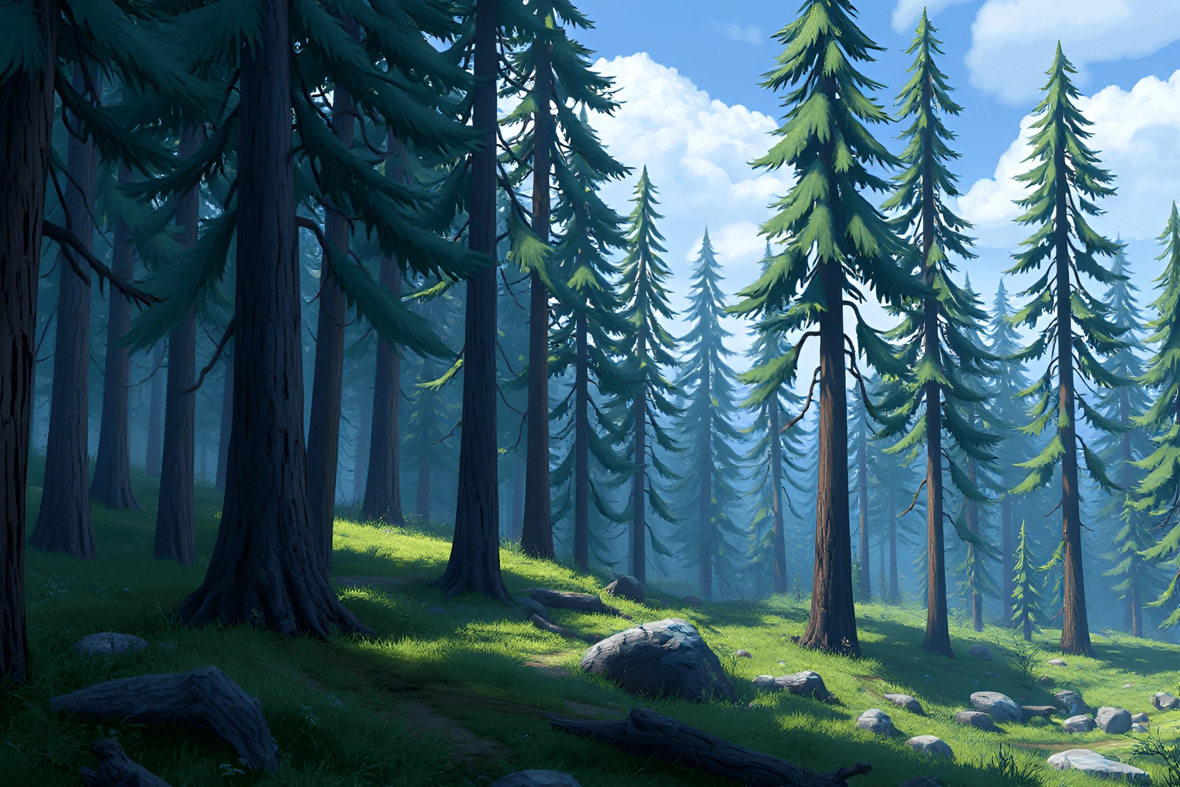 Lush Evergreen Forest Landscape - Free Download - AI Scribbles