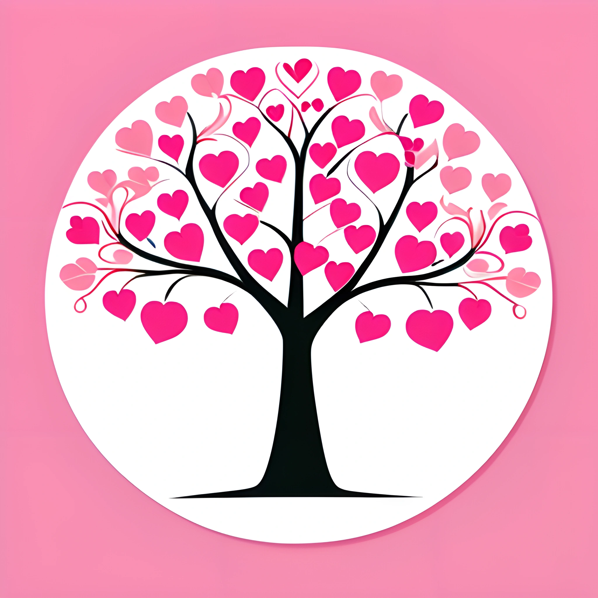a pink tree with hearts on it on a pink background