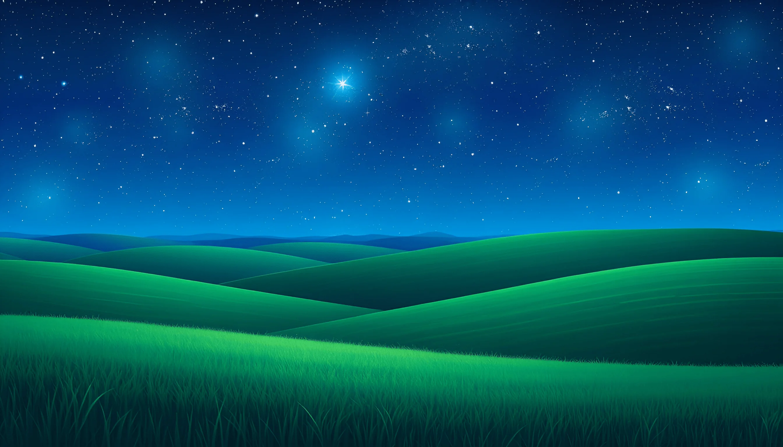 Rolling Green Hills Under Starry Night Sky - Free Download - AI Scribbles