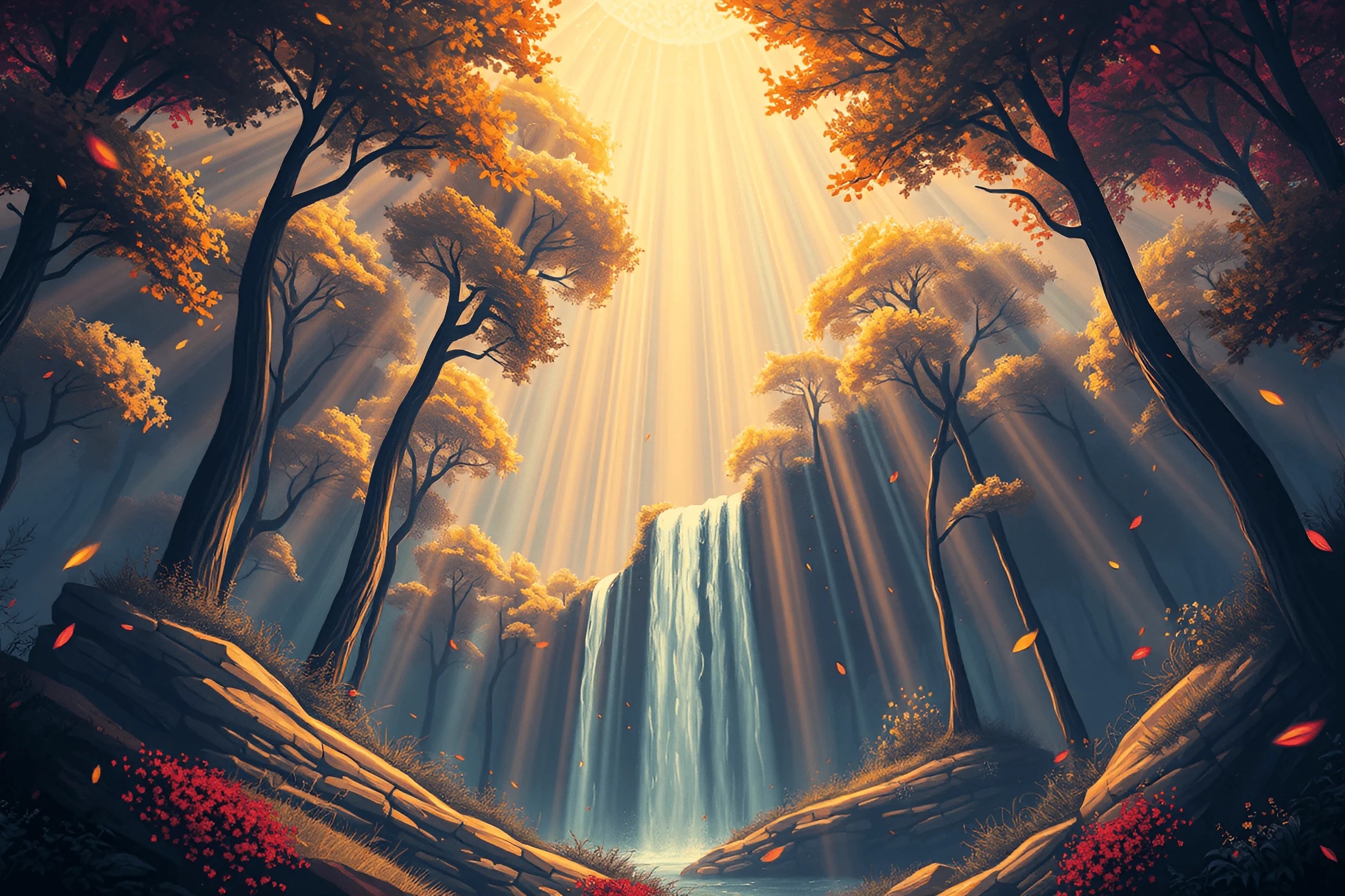 Majestic Waterfall in Enchanted Forest - Free Download - AI Scribbles
