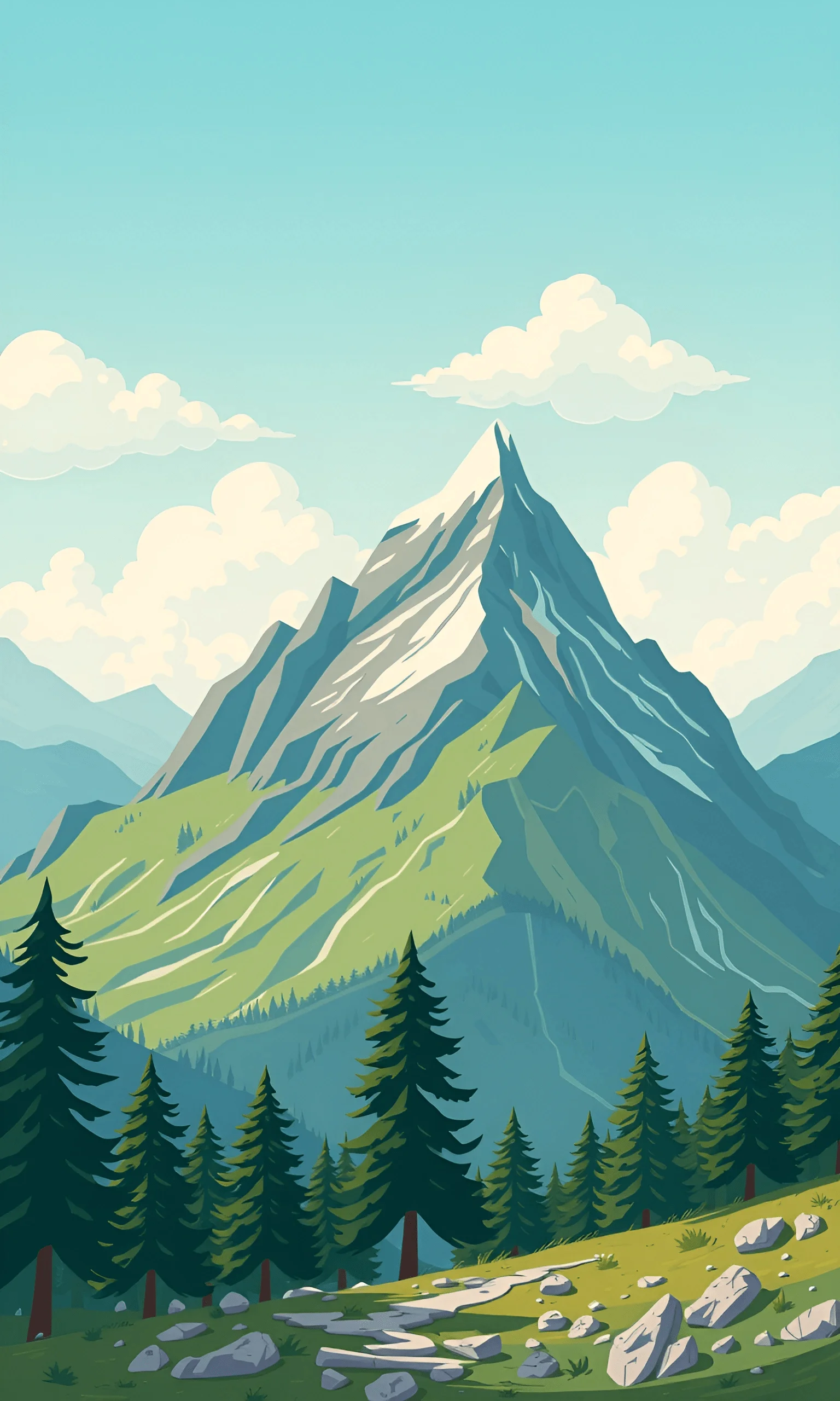 Majestic Mountain Range with Pine Forest - Free Download - AI Scribbles