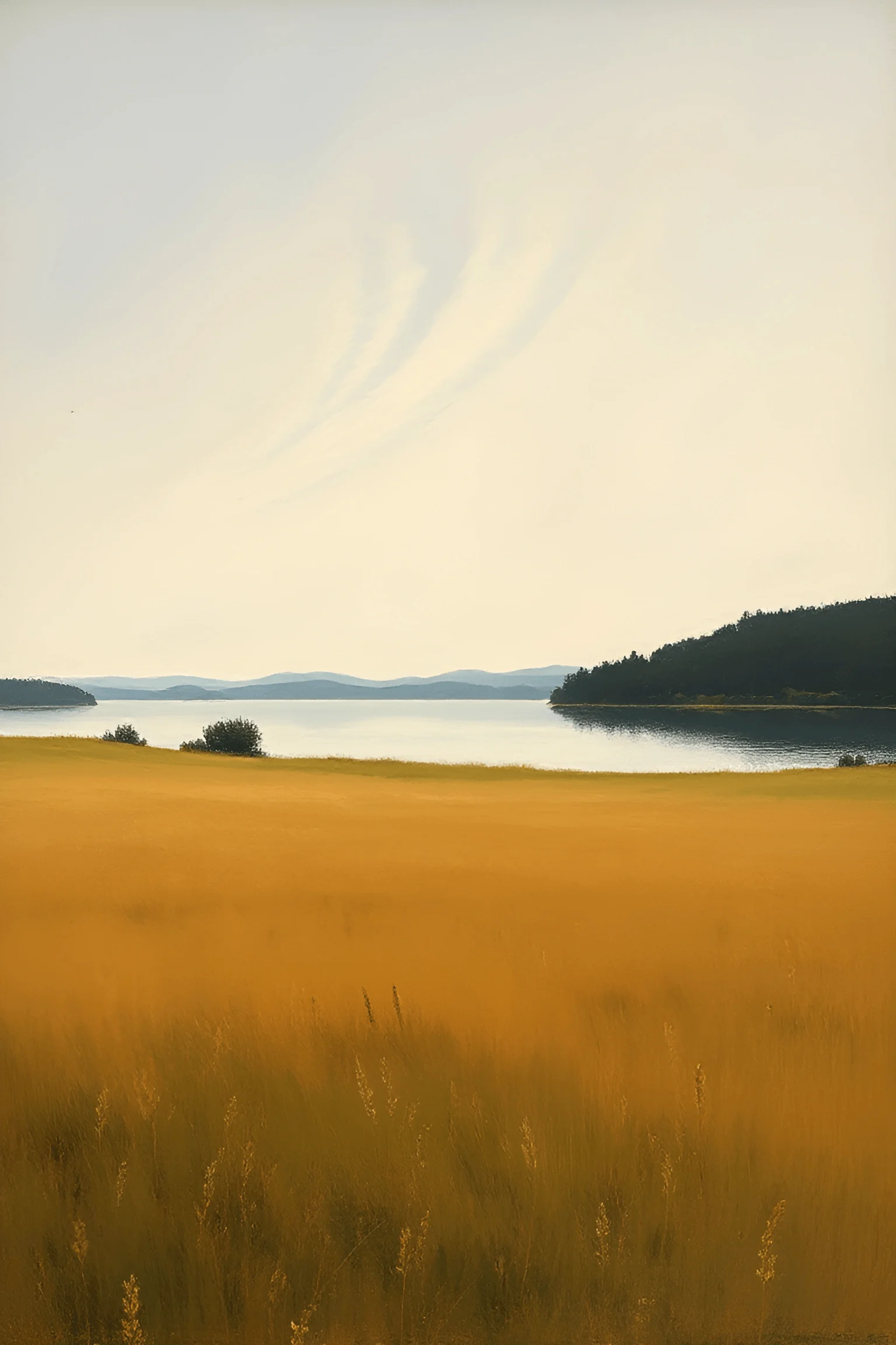 Golden Field Overlooking Calm Lake and Distant Hills - Free Download ...