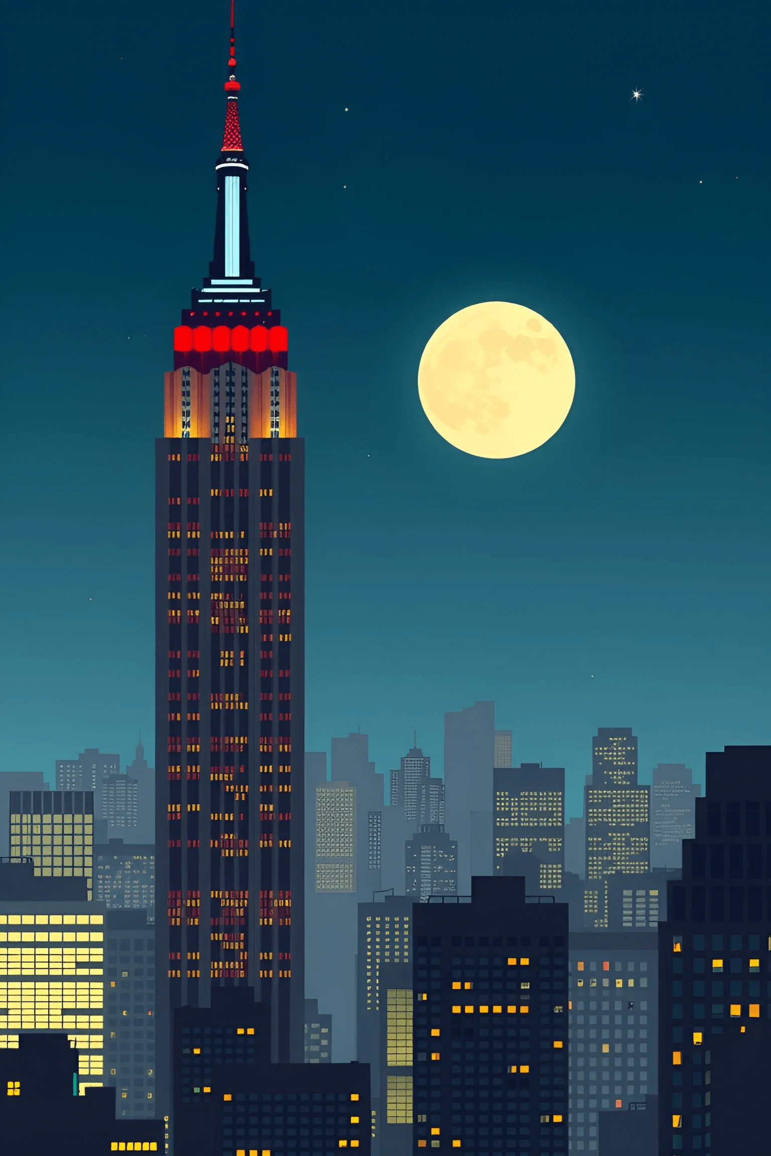 Empire State Building Under Full Moon Night - Free Download - AI Scribbles