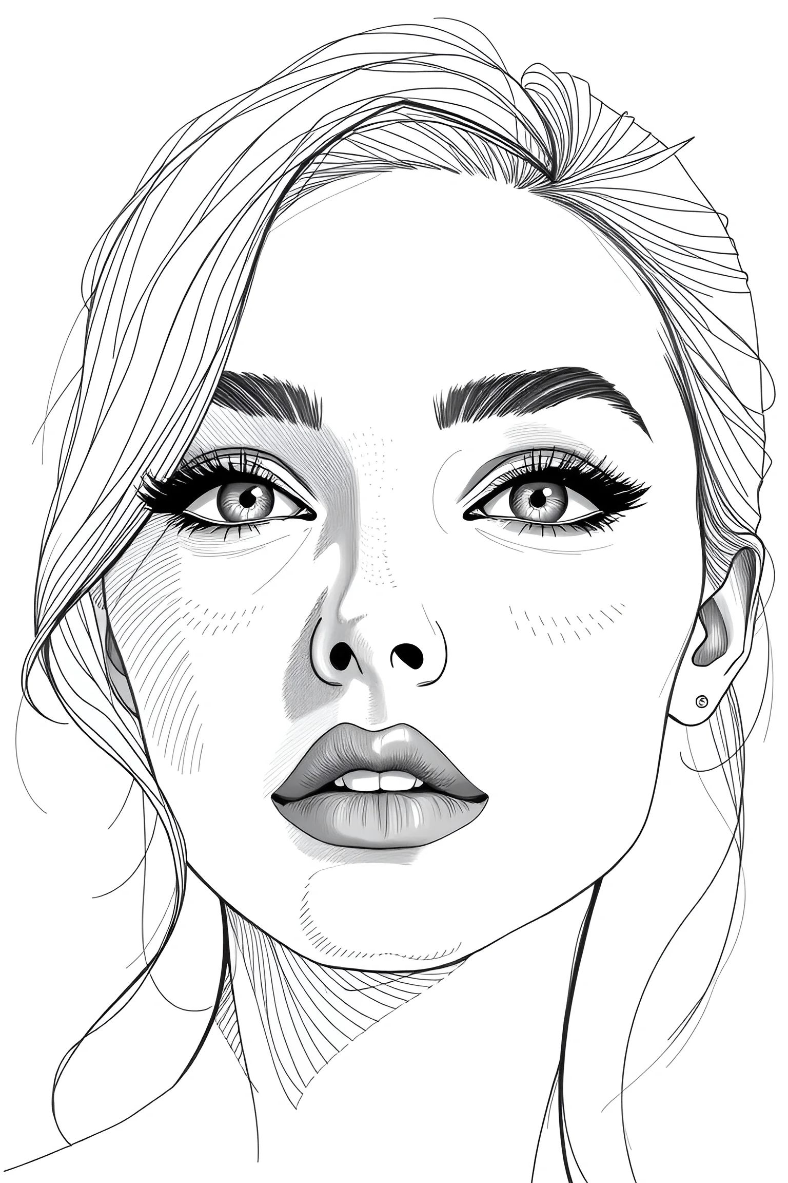 Black and White Digital Portrait of Woman - Free Download - AI Scribbles