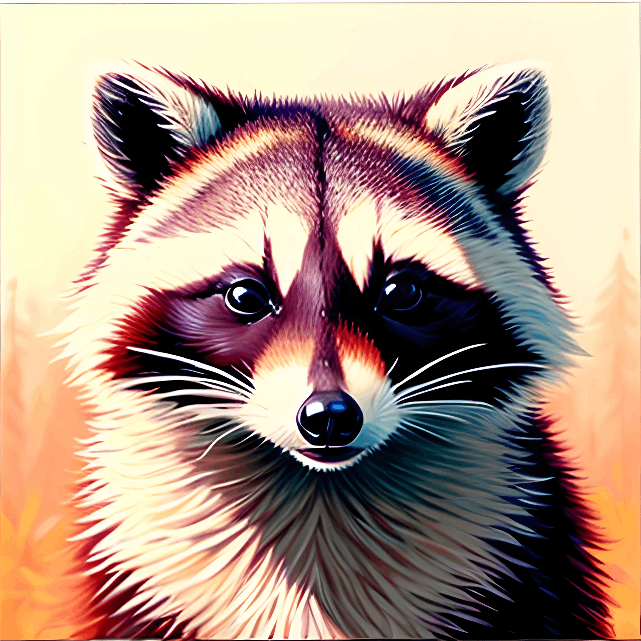 painting of a raccoon in a field with a yellow background