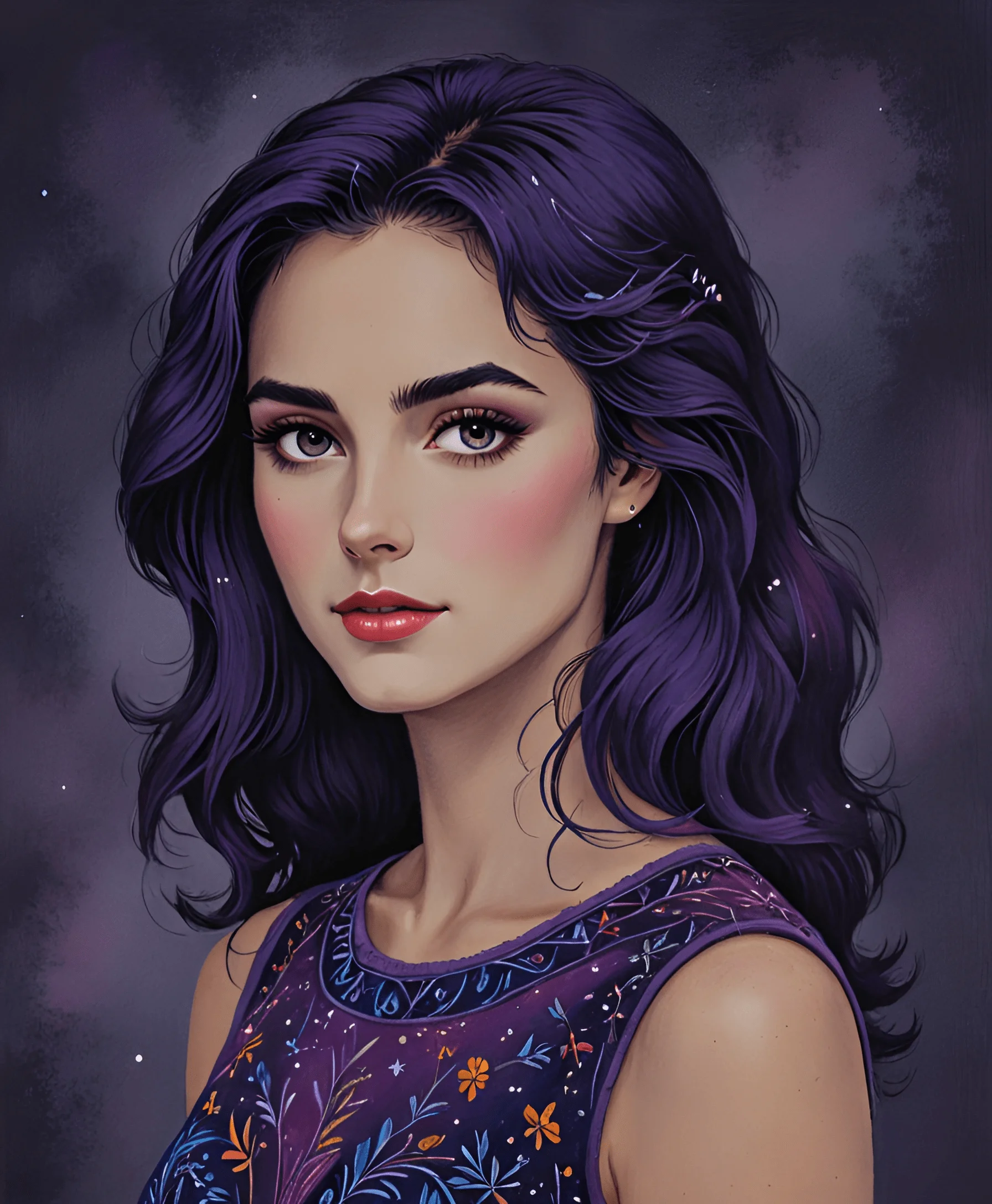 Portrait of a Young Woman with Purple Hair - Free Download - AI Scribbles