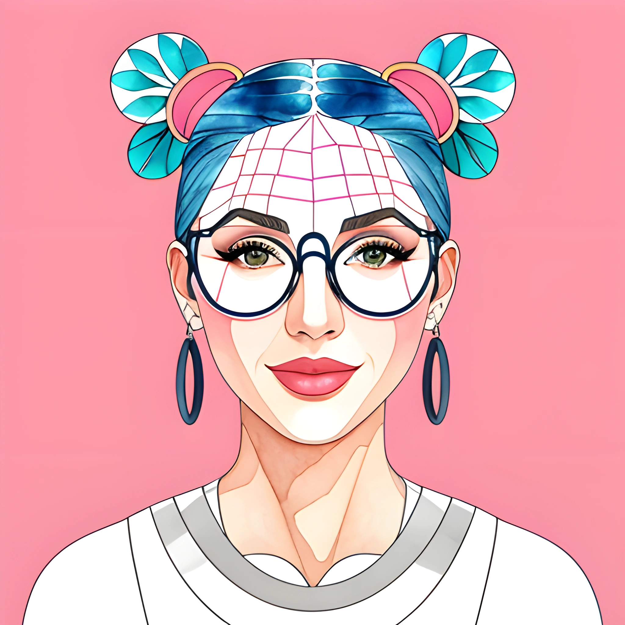 illustration of a woman with glasses and a blue hair